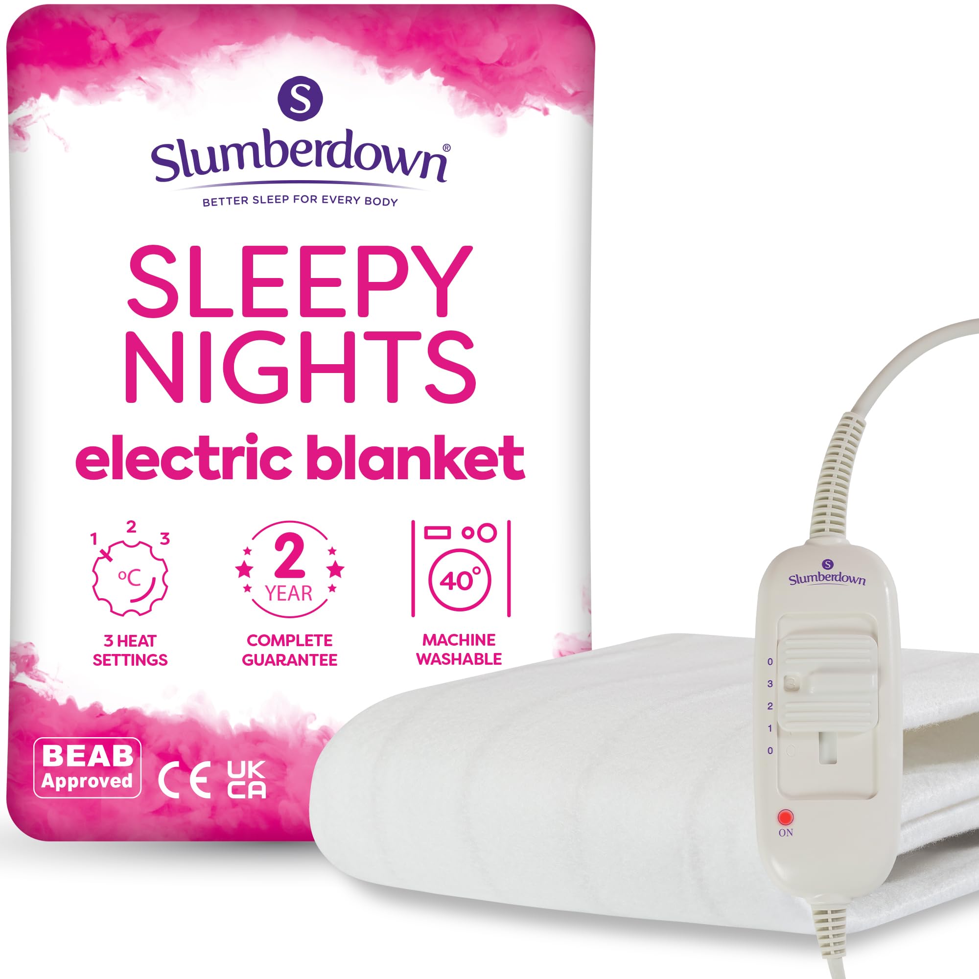 Slumberdown Sleepy Nights Electric Blanket Double - Warm, Cosy & Energy-Efficient Heated Blanket with 3 Heat Settings | BEAB-Approved, Washable & Easy-Fit Straps (135 × 120cm)