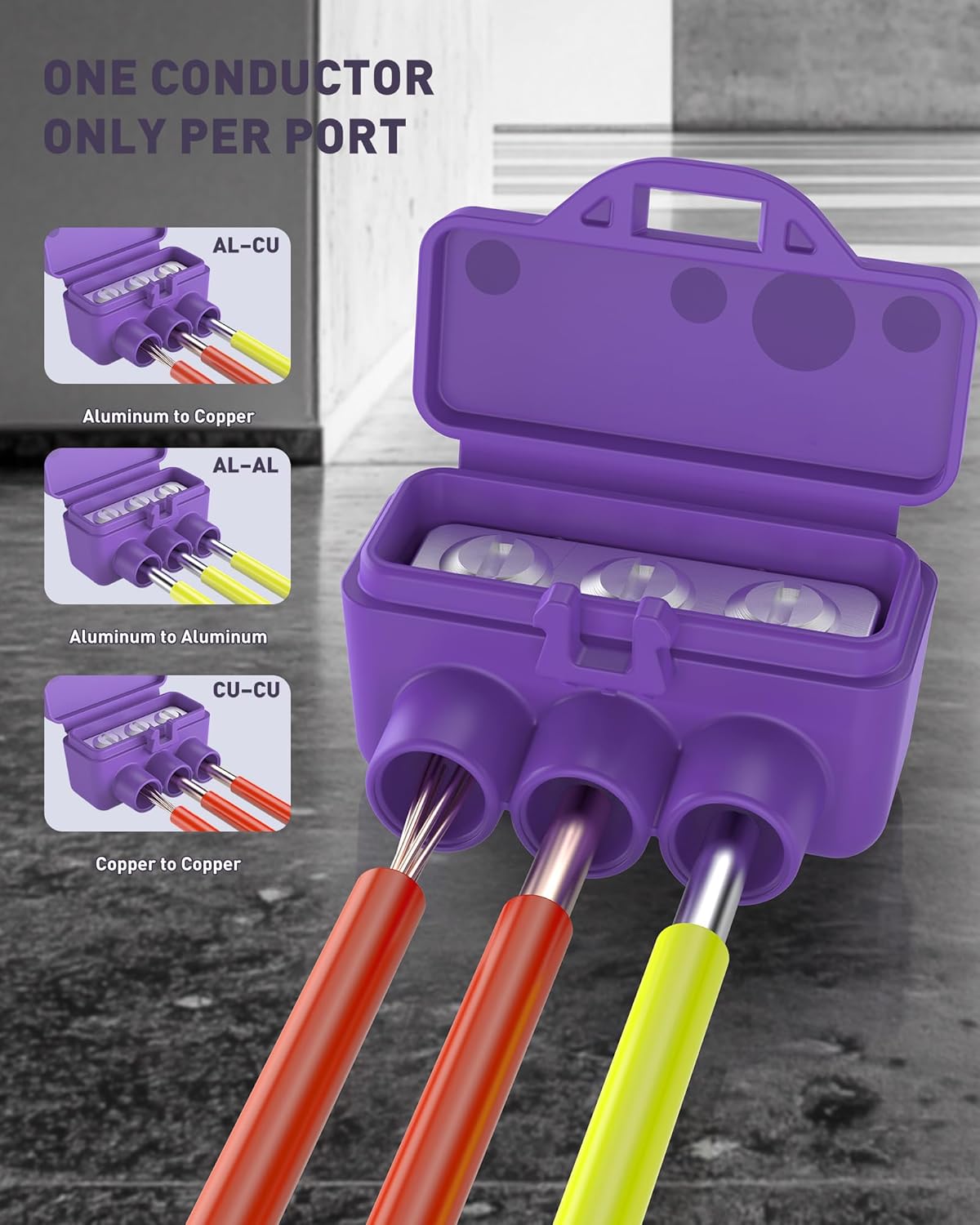 3-Port Aluminum-to-Copper Wire Connectors, 10 Pack Screw Terminal Electrical Wire Connectors, Pre-Filled with Oxide Inhibitor for Solid & Stranded Wires, Residential & Industrial Wiring