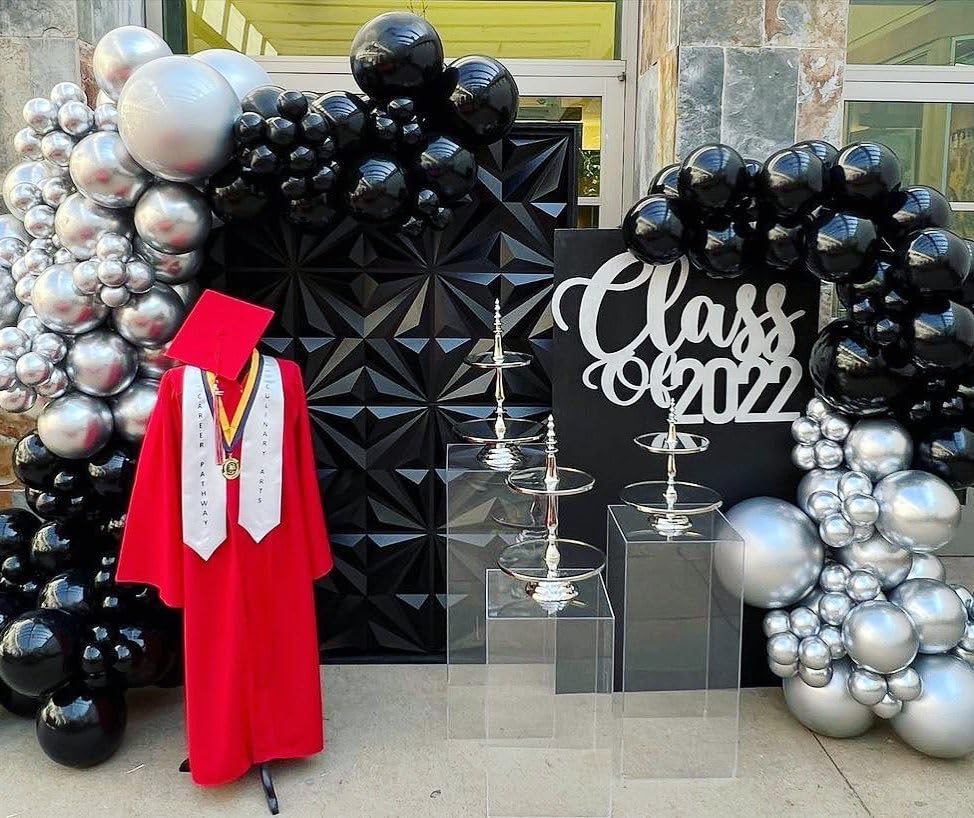Image of Black and Silver Balloon Arch Kit, 140Pcs Different Sizes inch Black Metallic Silver Balloons and Confetti Party Balloon Garland Kit for Birthday, Wedding, Graduation, Anniversary Decorations