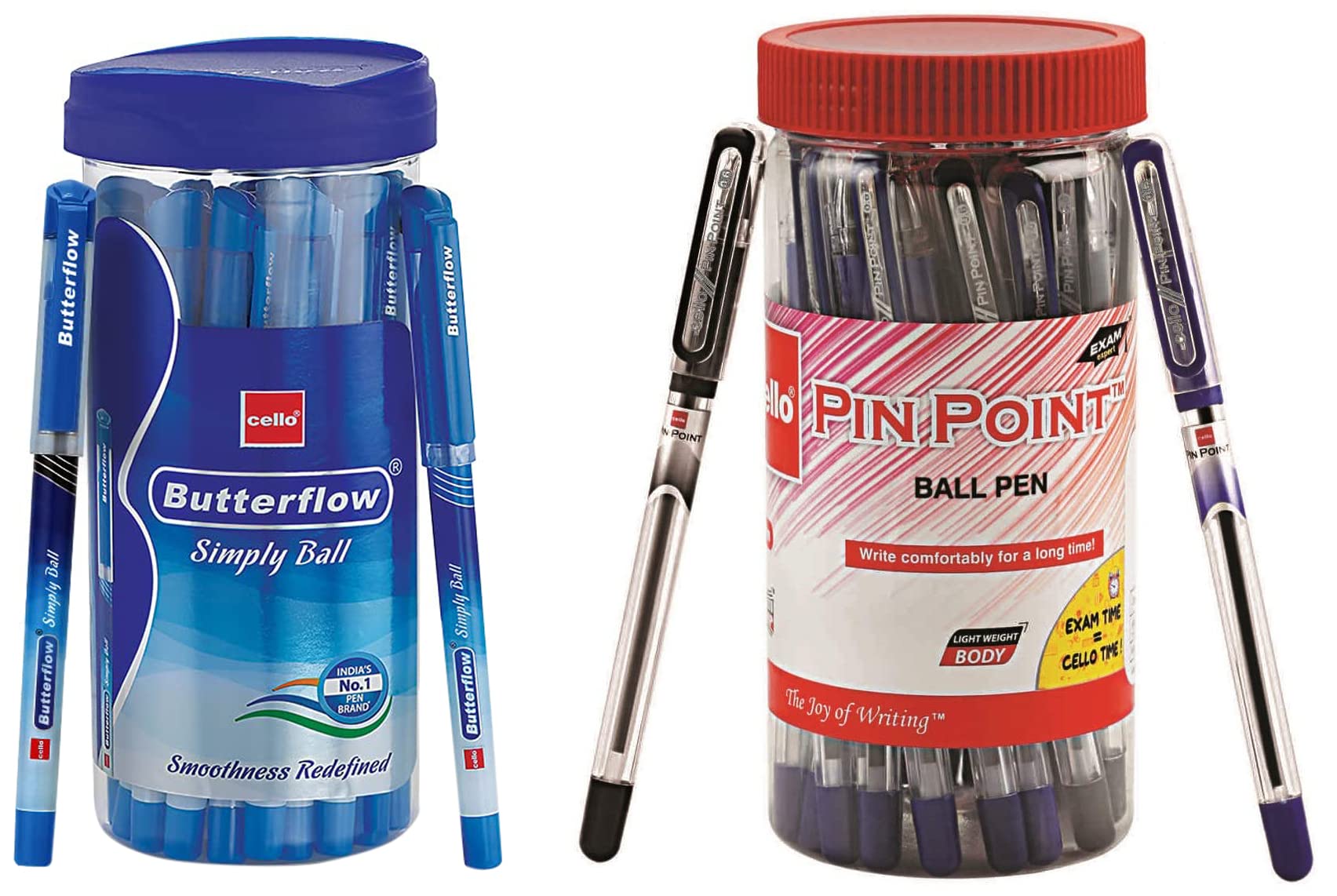 Butterflow Simply Ball Pen Pinpoint Ballpen Jar (Pack of 25 pens in Blue and Black ink)