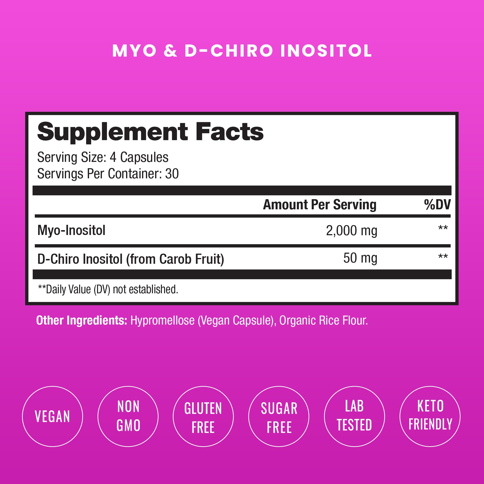 NutraChamps 120 Vegan Myo-Inositol & D-Chiro Inositol Capsules - 40:1 Ideal Ratio PCOS Supplements for Hormone Balance - Ovarian Support Vitamins for Women
