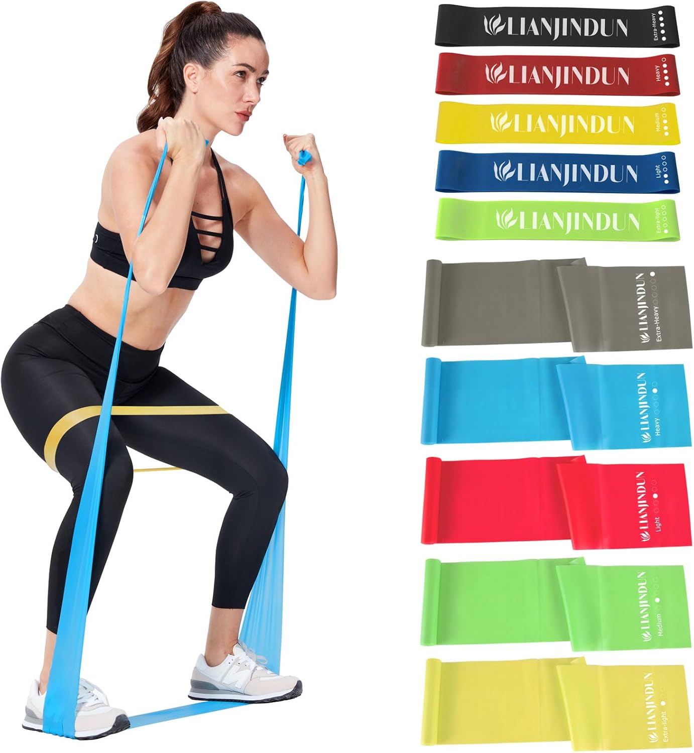 Professional 5 Pcs Long Resistance Bands and 5 Pcs Loop Bands. Latex-Free, Work Out Bands, Stretch Bands for Working Out Women or Men, Exercise Bands Set for Physical Therapy