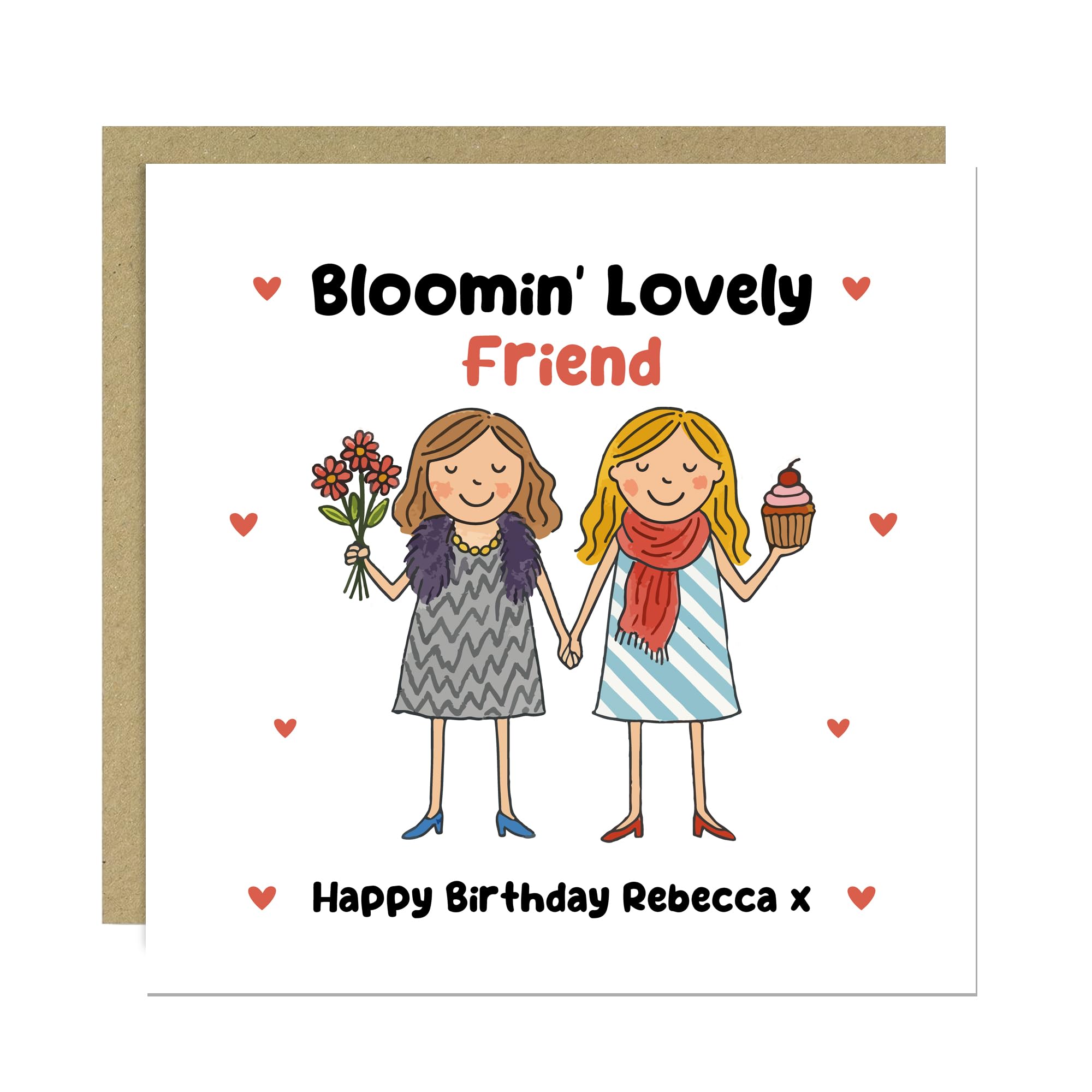 RED OCEAN Birthday Card For Friend Personalised BLOOMIN LOVELY FRIEND Card With Kraft Envelope Friendship For Bestie BBF Best Her Women