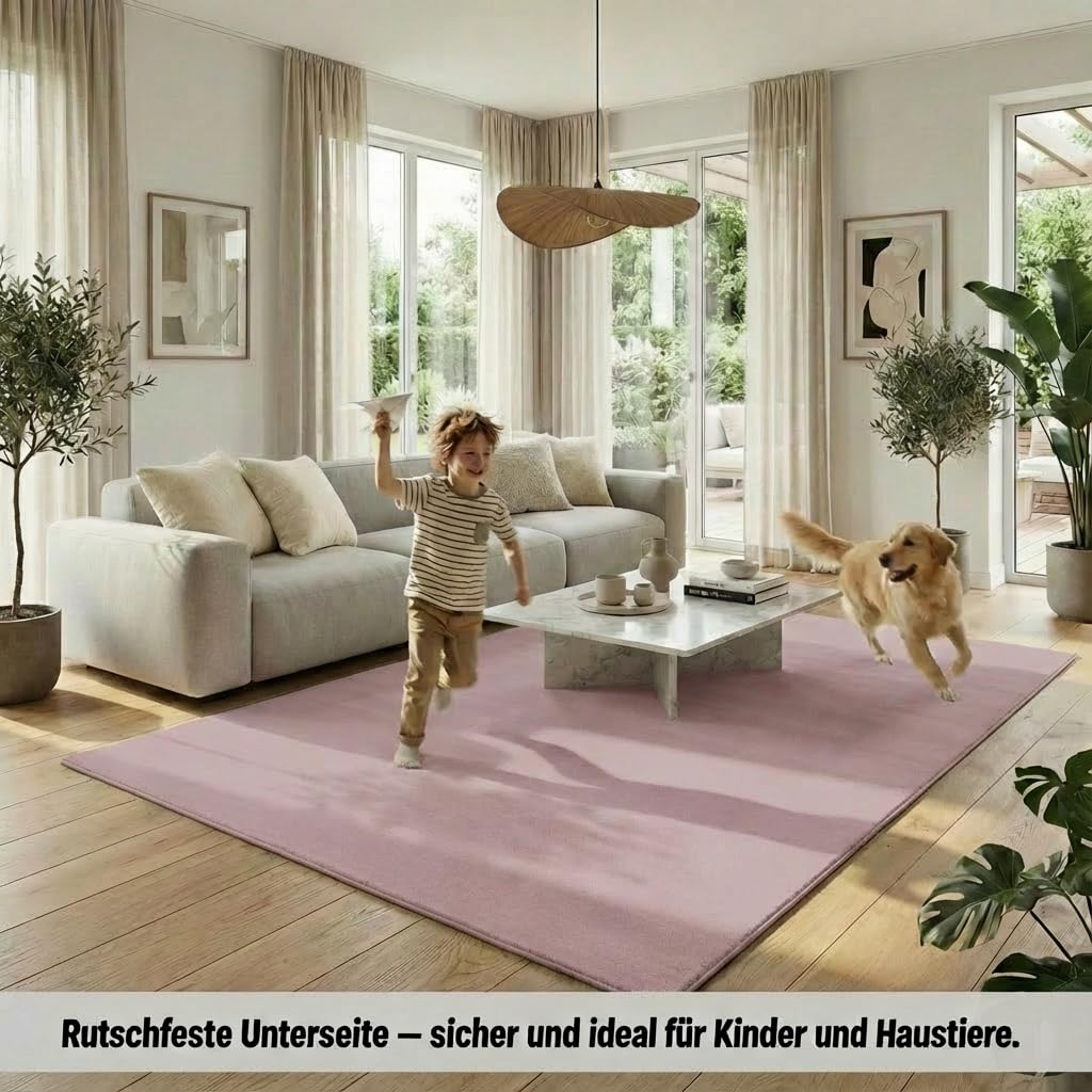 Jimri Flauschiger Teppich Läufer - Hochwertiger Kurzflor für Zuhause, Büro, Küche, Eingang, Flur, Wohnzimmer - Maschinenwaschbar - Rutschfester Teppich Waschbar - 60x110 cm - Rosa