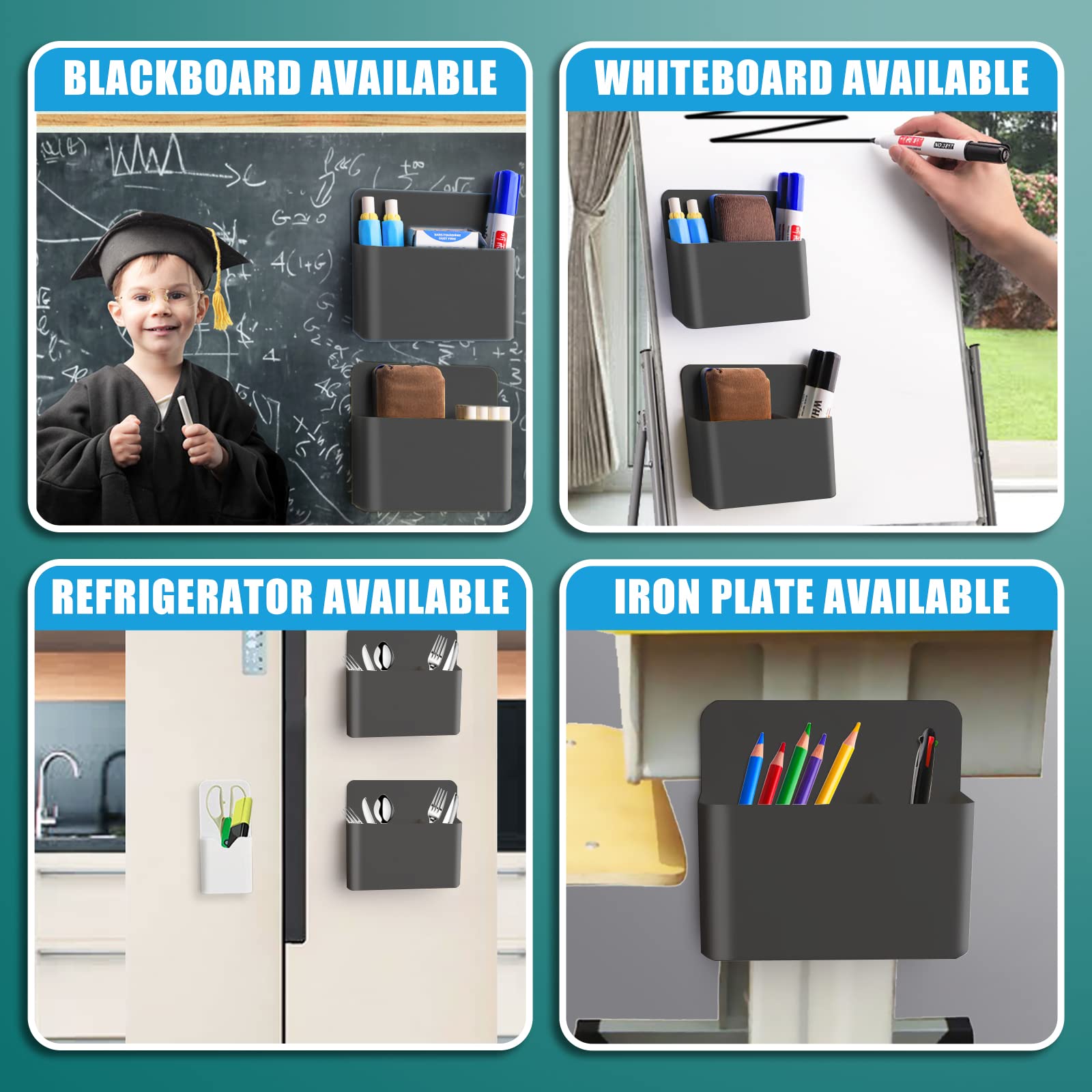 noonebutyou 4 in 1 Magnetischer Markerhalter - Trocken abwischbarer Marker, Stifthalter, Wandhalterung, Selbstklebend für Whiteboard, Kühlschrank, Home Office, Schule (Schwarz)