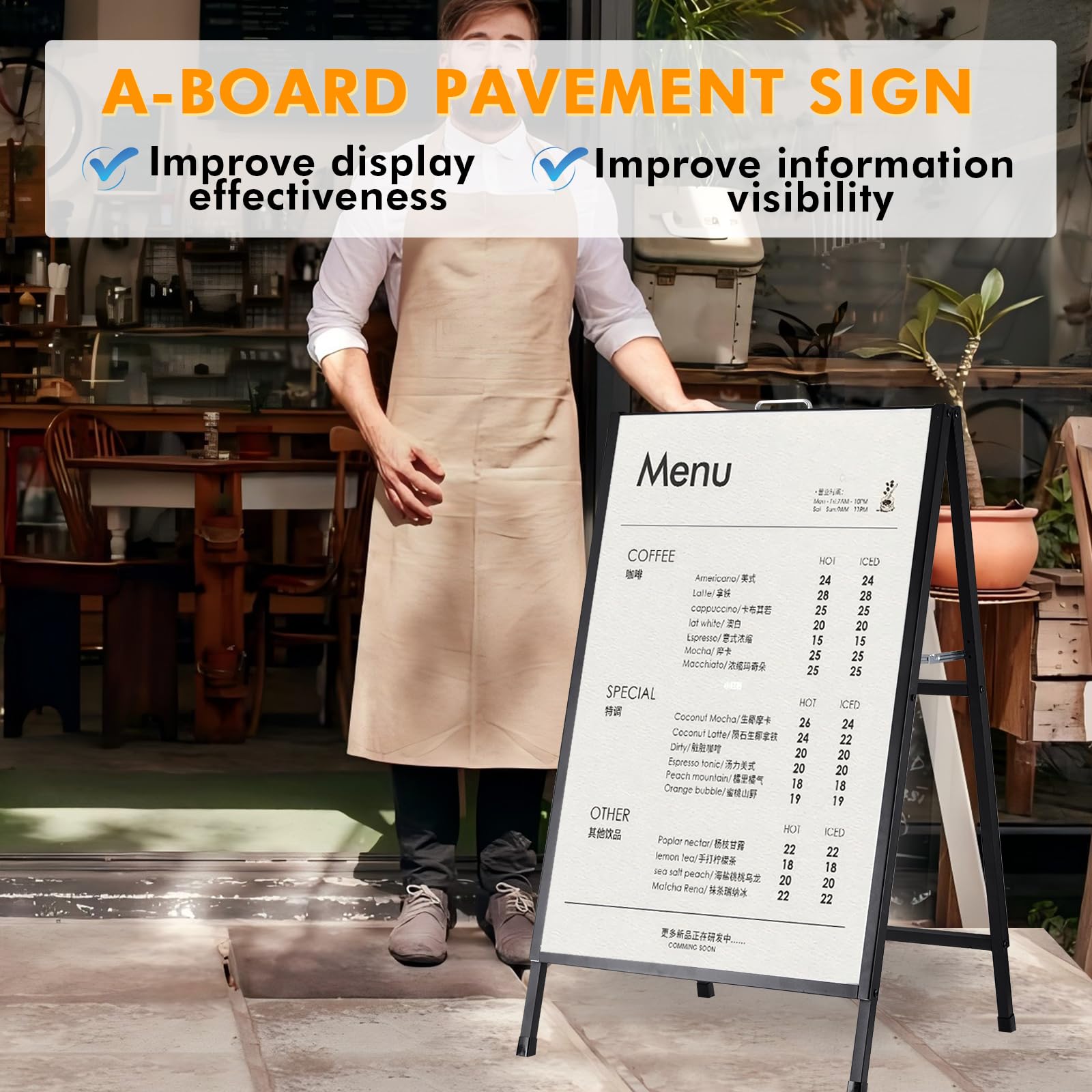YUCHENGTECH Caballete Publicidad Exterior con Asa 60x90 cm Portacartel Doble Cara Soporte para Cartel Metálicos Panel Publicitario para Bares Restaurantes Exposiciones Exteriores