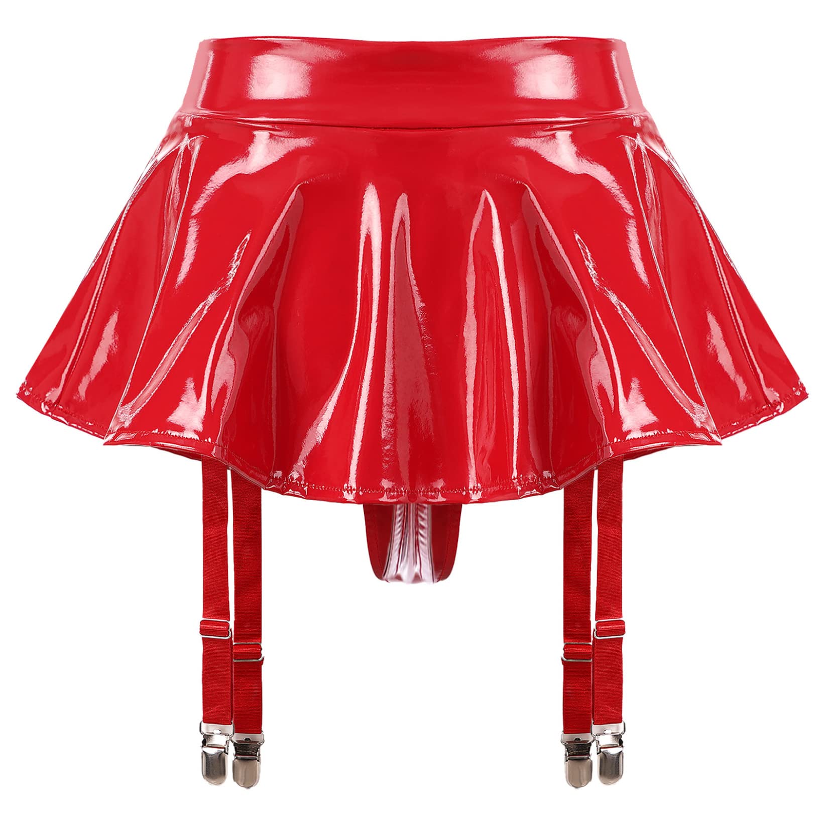 Zaldita Women's Wet Look PVC Leather Skirt Garter Belts Suspender Belt with 4 Straps Metal Clip: Small Red