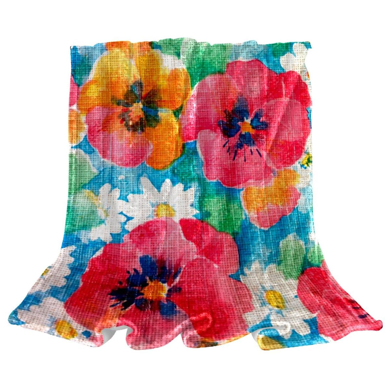 Couverture Polaire Fleurs Colorées Plaid Lit Chambre et Salon 150x100