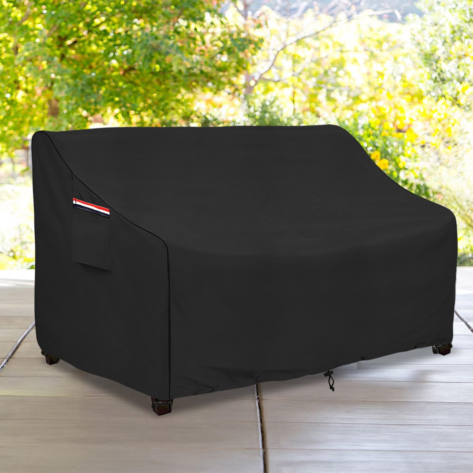 okcool - Funda de sofá de exterior resistente, 100 % impermeable, 2 plazas, hasta 147 x 83 x 79 cm (ancho x fondo x alto), negro