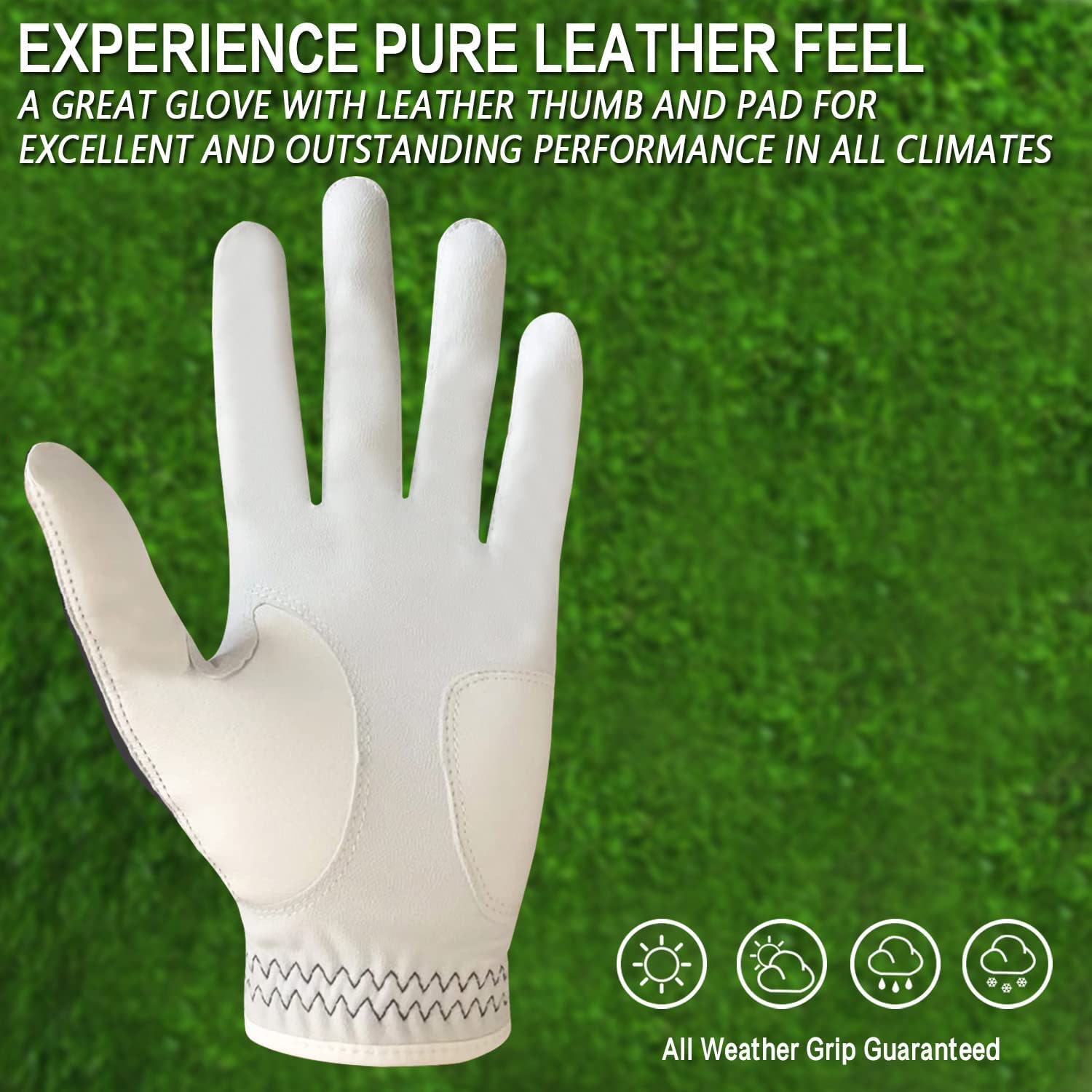 FINGER TEN Guanto da Golf per Uomo Mano in Pelle Cabretta 1 Pezzo,con Ball Marker Guanti da Golf Weathersof Morbida Confortevole