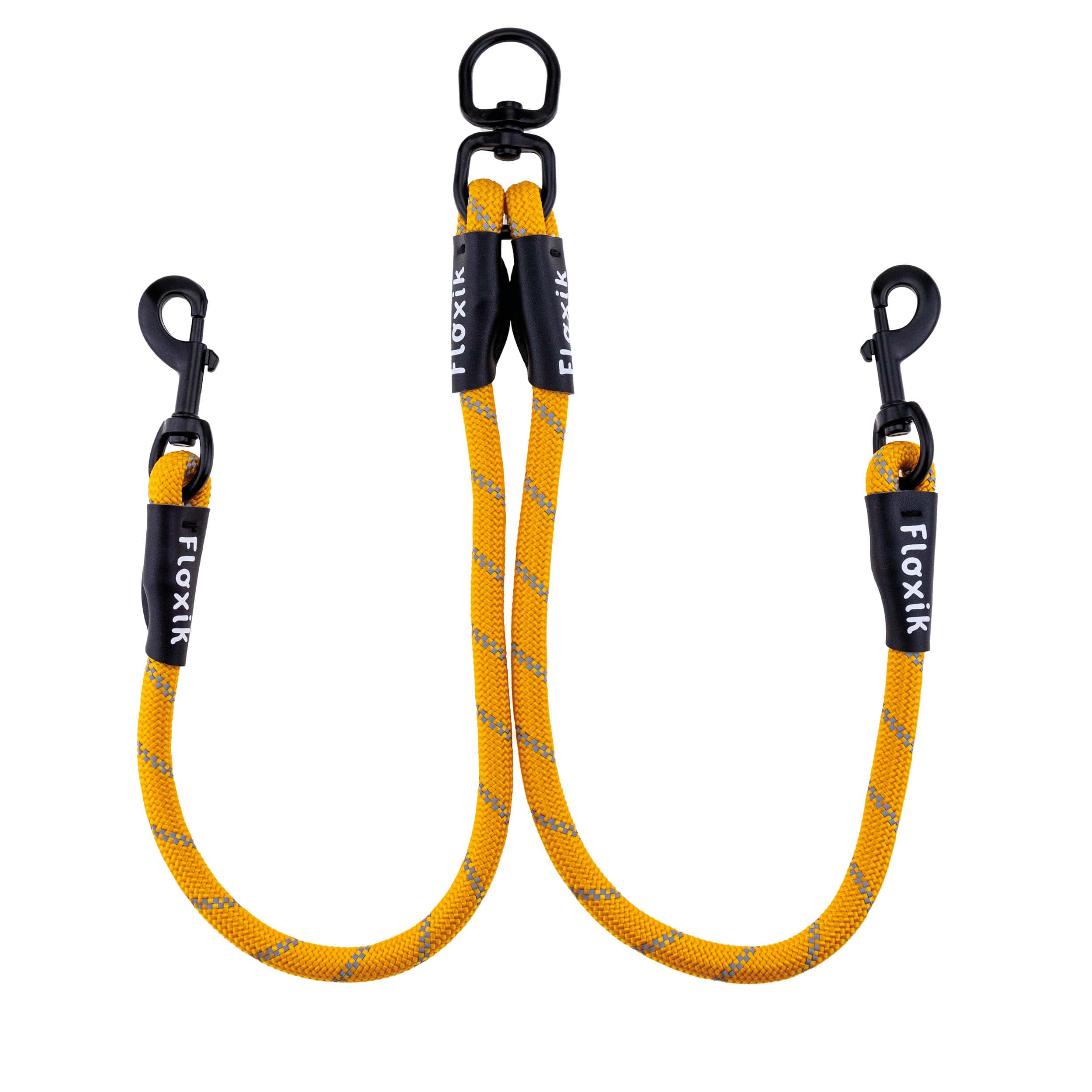 Floxik Laisse double pour 2 chiens gris/orange - Réfléchissante, extensible et anti-enchevêtrement - Laisse double pour chien à coupler - Parfaite pour les chiens de petite à moyenne taille