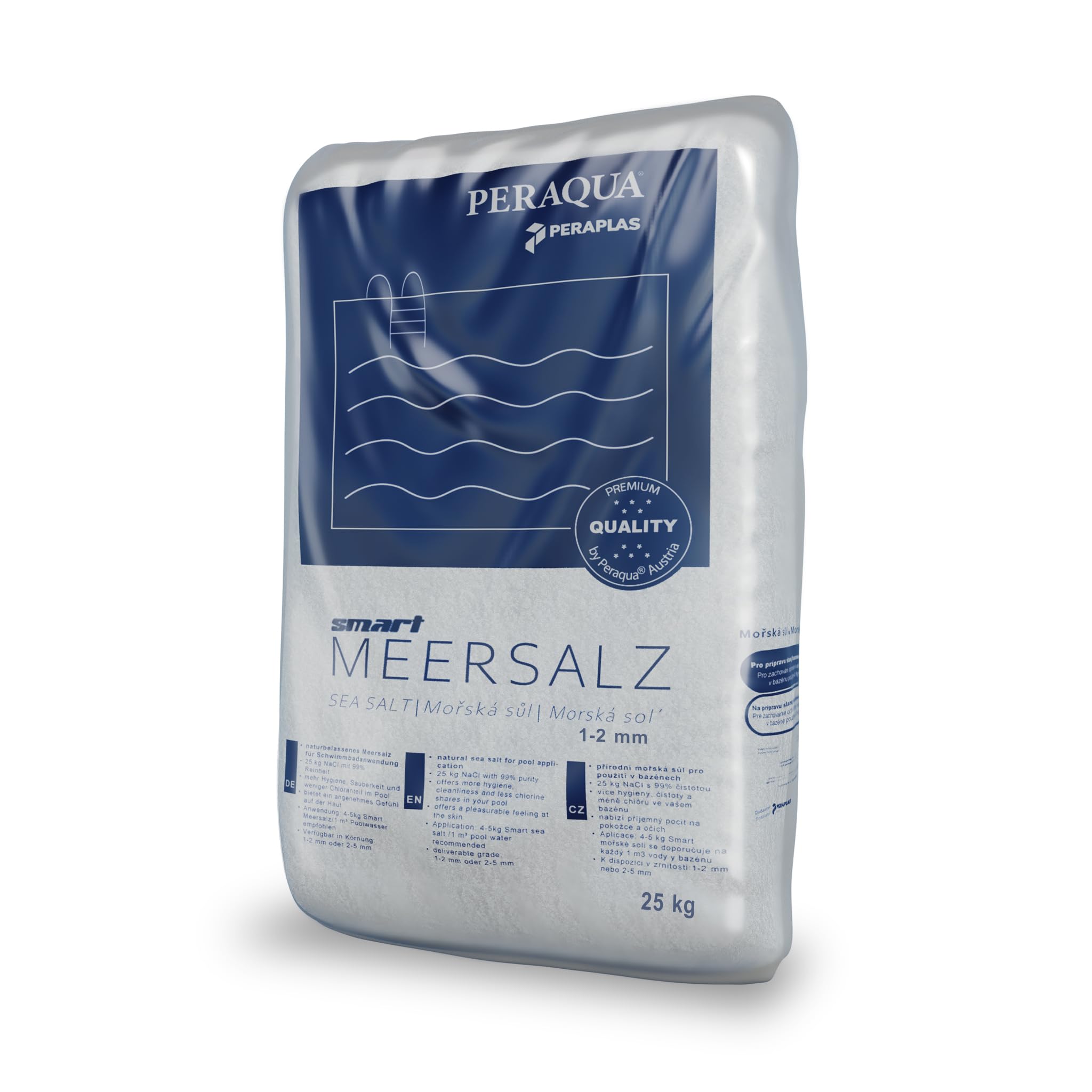 Peraplas Poolsalz 25 kg aus Meersalz, Schwimmbadsalz, Regeneriersalz, Chlorinator geeignet, Salzelektrolyse, Siedesalz inklusiv 1 Paar ARNOMED Einweghandschuh