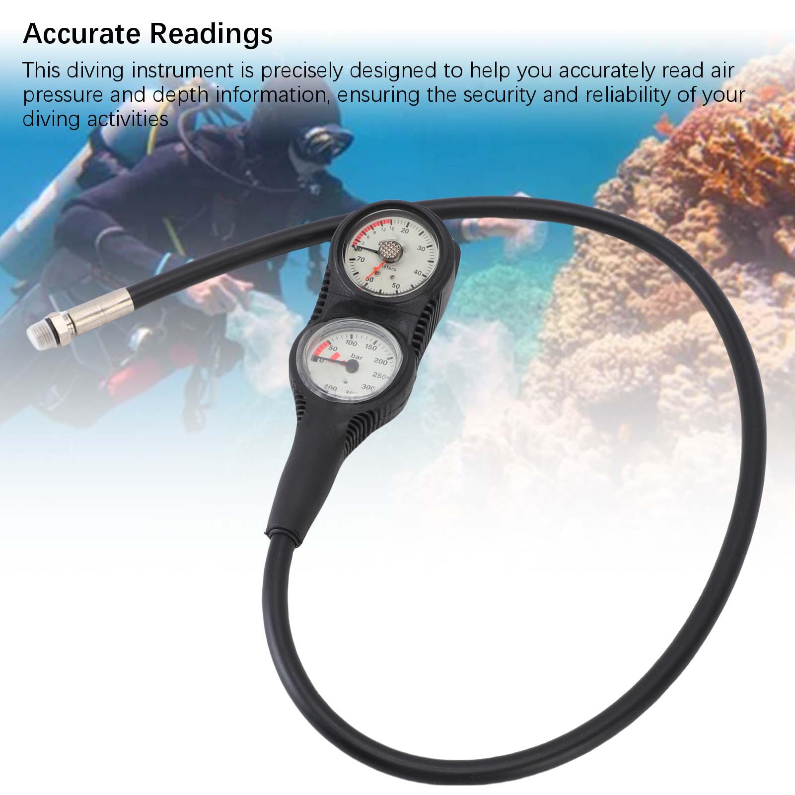 Medidor de Profundidad de Presión de Buceo, Consola de Doble Enlace con Pantalla Clara para Buceo, Material TPR Marco Negro Esfera Blanca
