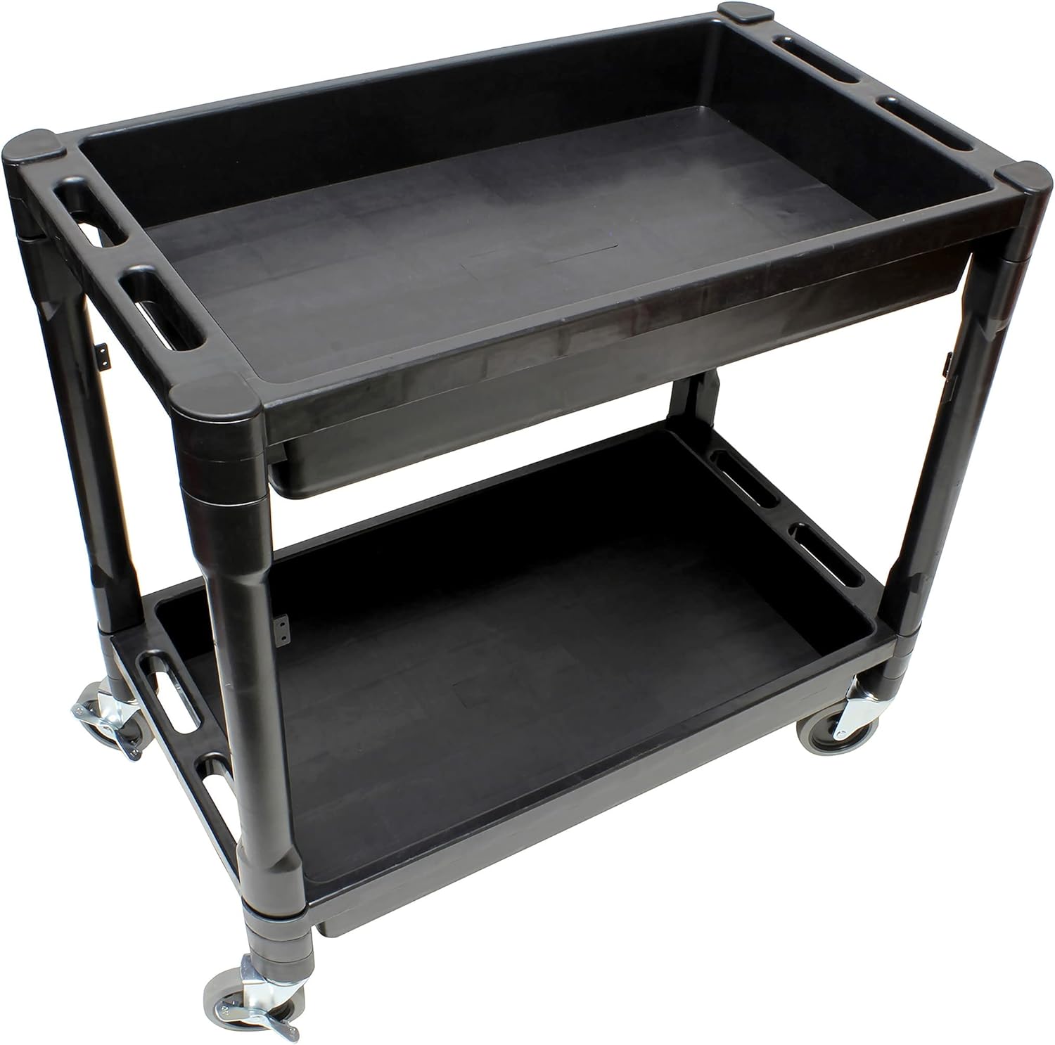 BISupply Plastic Utility Cart on Wheels 1 Pack - 2 Shelf Rolling ...