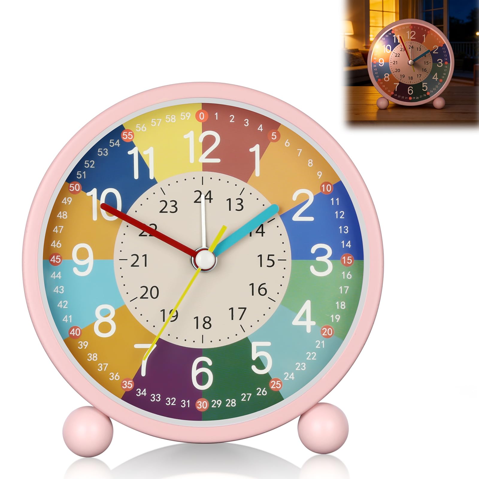 Despertador Infantil sin tictac,Despertador Infantil Silencioso Sin Tick Tick con luz Nocturna y Función de Repetición,Despertador Infantil para Oficina,Dormitorio,Niños,Reloj con Pilas — view 8