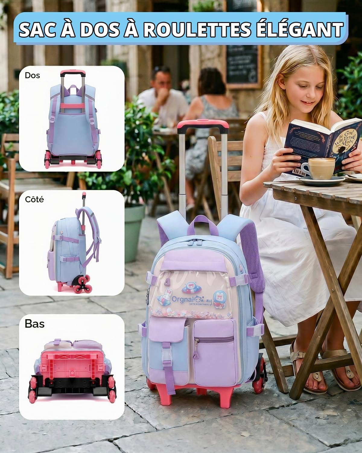 Tanou Sac à Dos d'école à Roulettes pour Fille, CE1 à la CM1