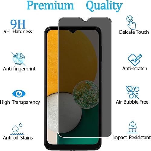 Miniatura 2 de Paquete de 2 protectores de pantalla de privacidad para Samsung Galaxy A13, dureza 9H, antiarañazos, antiespía, protector de pantalla de vidrio