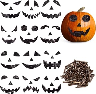 Geelin 12 Set Halloween Pumpkin Decoration 3D Wooden Pumpkin Face Decorating with Nails DIY Crafts Outdoor Waterproof Vintage Halloween Decoration Trick or Treat Party Favors Supplies