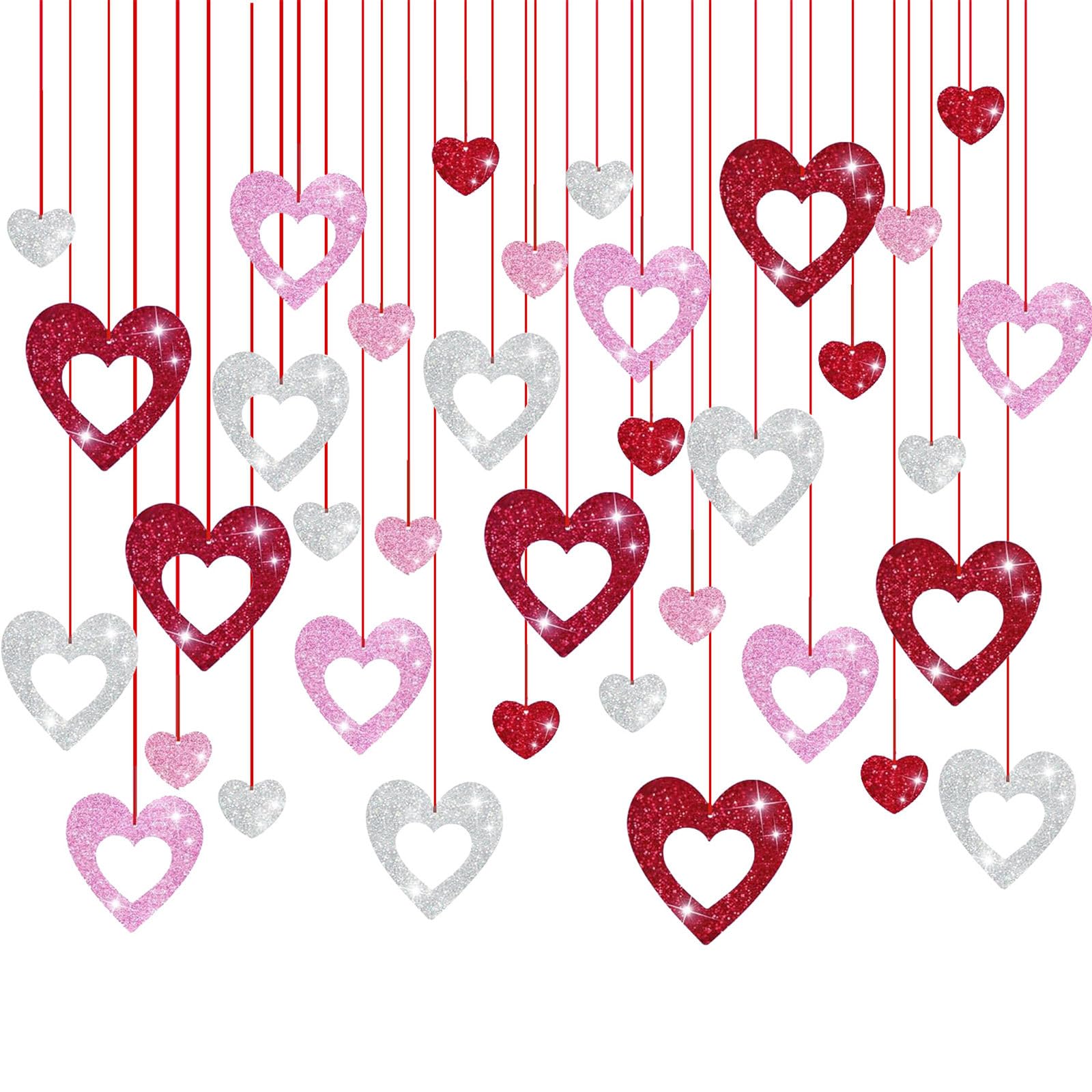 36Pcs Glittering Heart Pendant Hanging Ornament Valentines Day Decoration for Wedding Bridal Showers Engagement Party Heart Ornament