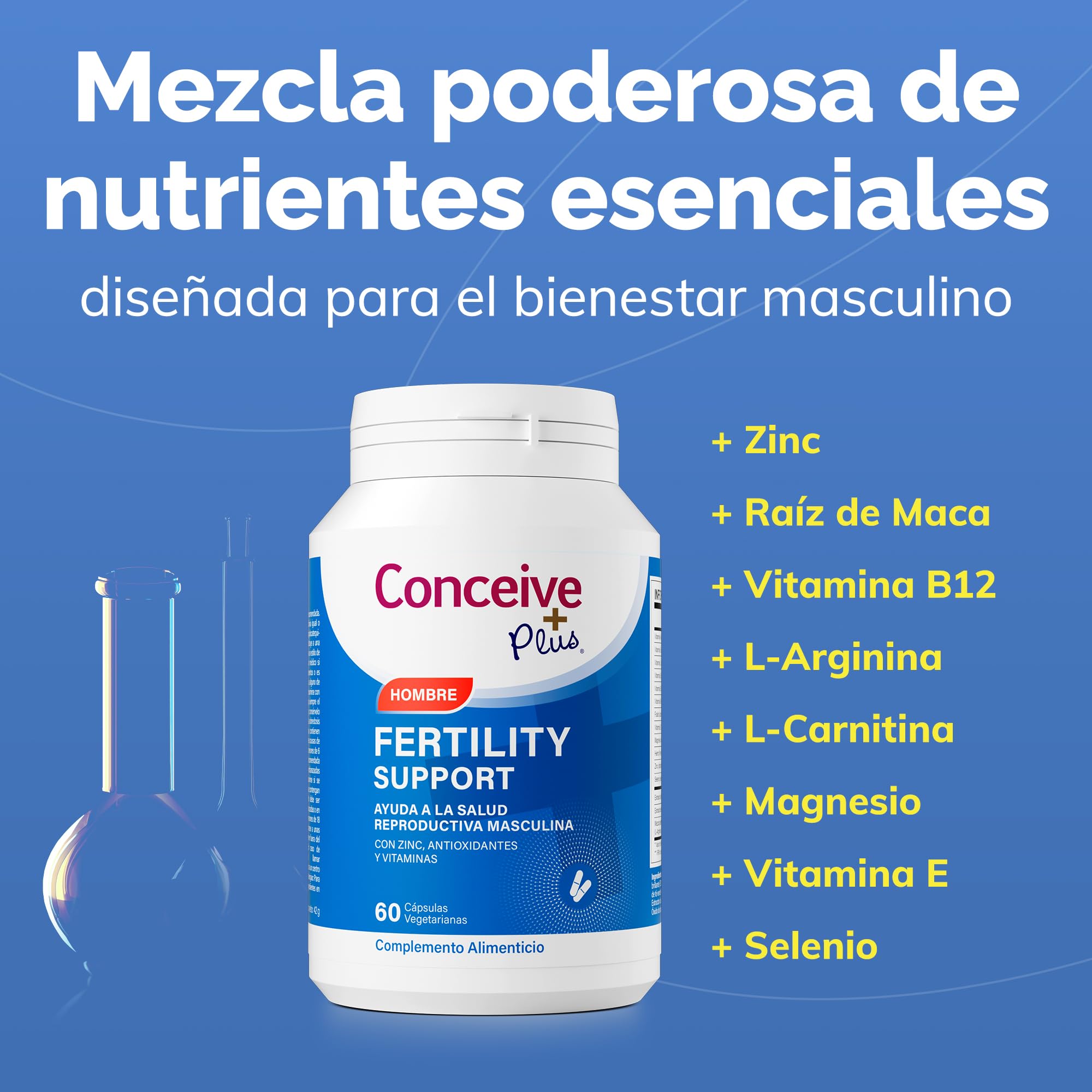 CONCEIVE PLUS Vitaminas para la Fertilidad Masculina con Maca, Selenio, Ácido Fólico, Multivitaminas - Apoyo a la Salud Reproductiva, Producción de Esperma y Aumento del Libido Masculino - 60 Cápsulas