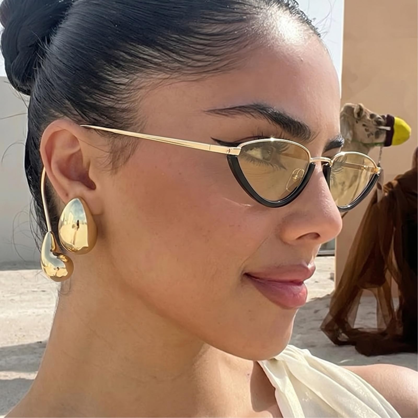 Occhiali da Sole Cat Eye metà Cornice Donne Uv400, Y2k Punk Steampunk di Gatto per Le Festa Strada Moda Indossare-8pcs