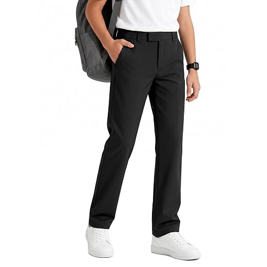 Calça social infantil para meninos, cintura elástica, uniforme reto, para adolescentes, golfe, calças retas com bolsos