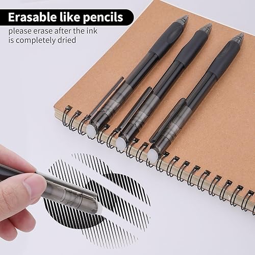 Miniatura 2 de Jeffdad 8 bolígrafos negros borrables de 0.020 in, bolígrafos retráctiles de tinta negra, bolígrafo de gel de escritura suave para escribir y