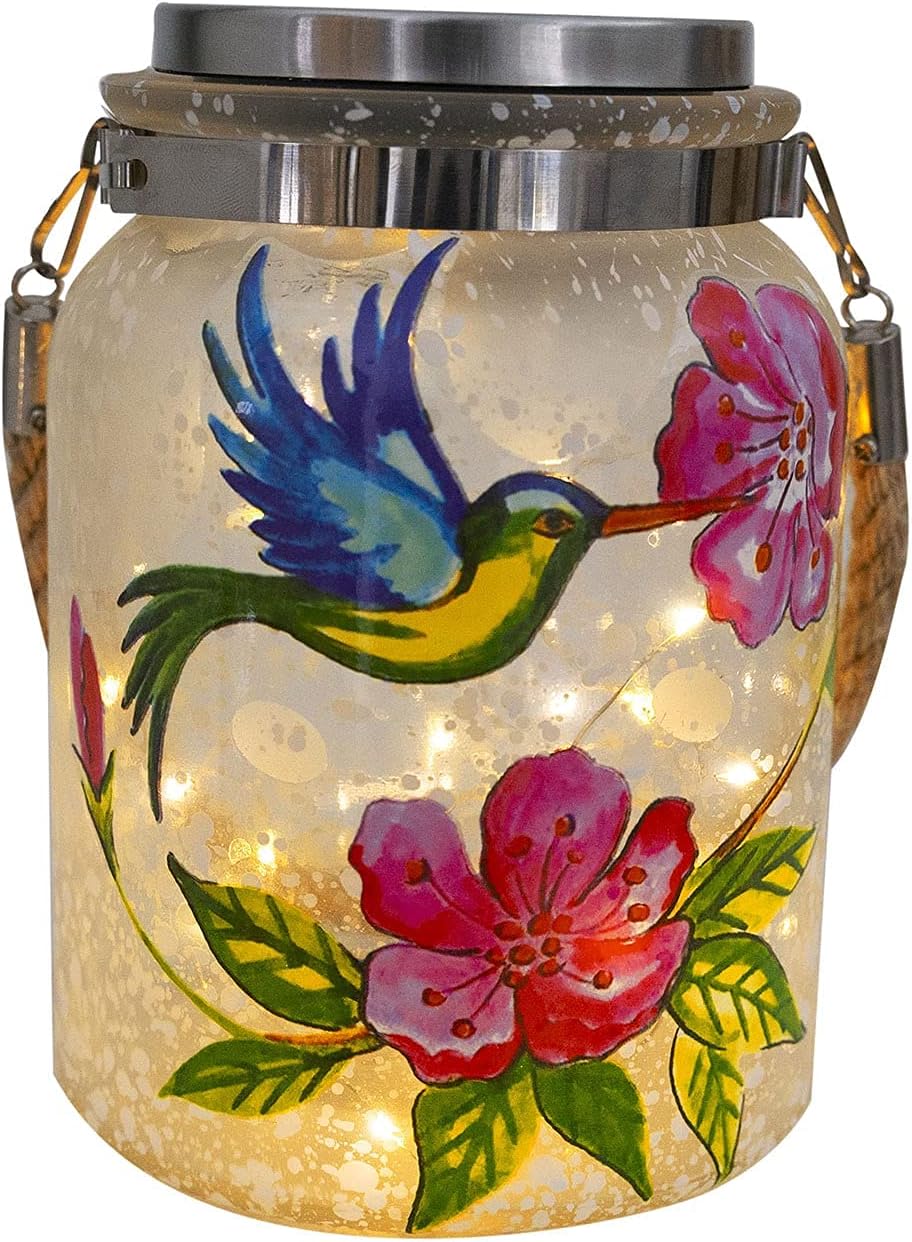 Mason Jar Solar Lights LED Hanging Lanterns Outdoor Table Lamps Garden Lawn Patio Yard Decorations Ornaments Hummingbird Warm White