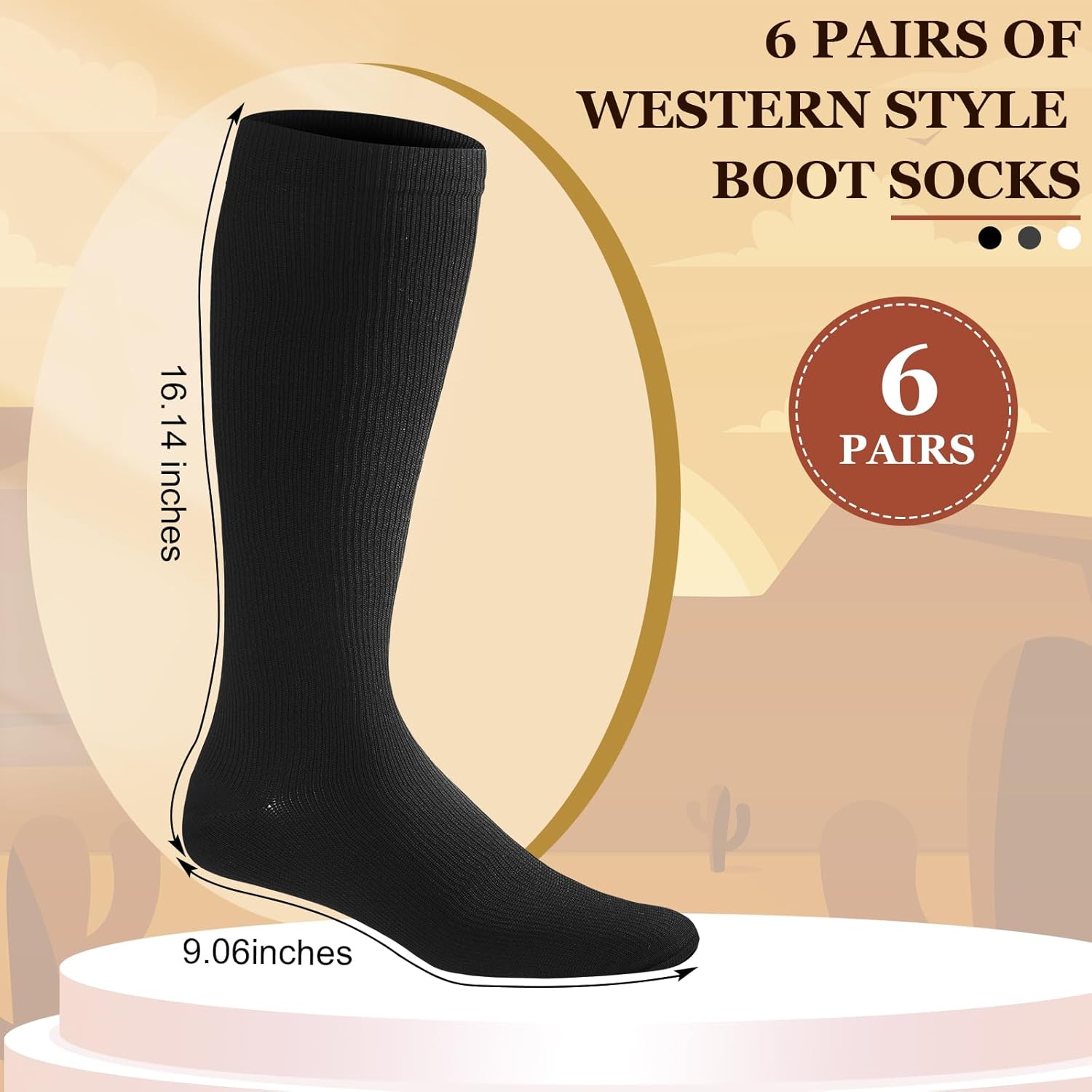 Toulite 6 Pairs Western Boot Socks over The Calf Dress Classic Boot Socks Mens for Valentines Gift - Image 3