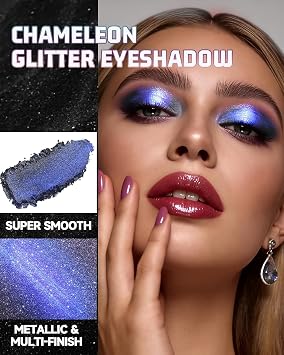 Duochrome Glitter Eyeshadow Palette,Chameleon Blue Purple Single Eye Shadow