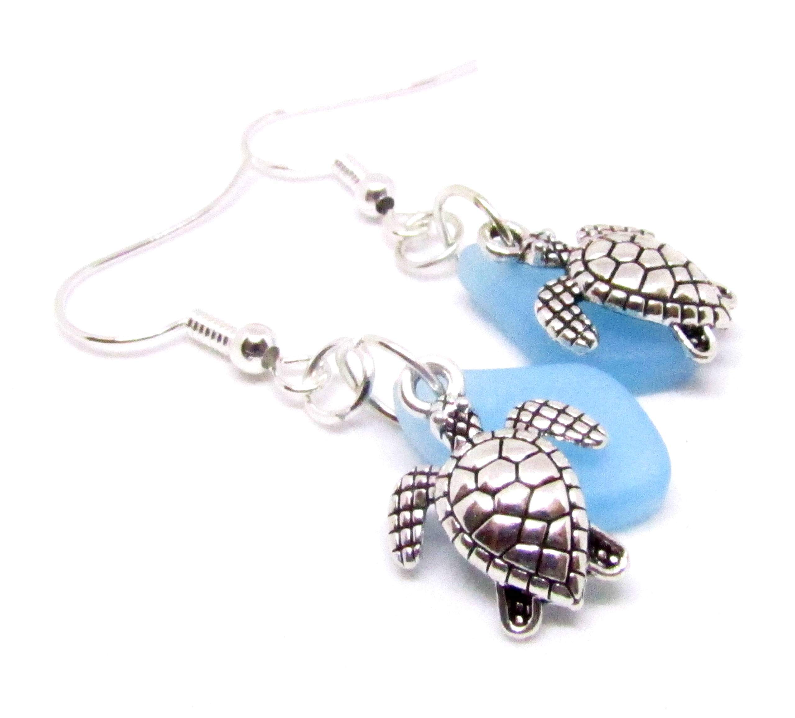 Sea Turtle and Sea Glass Dainty Earrings for Mom