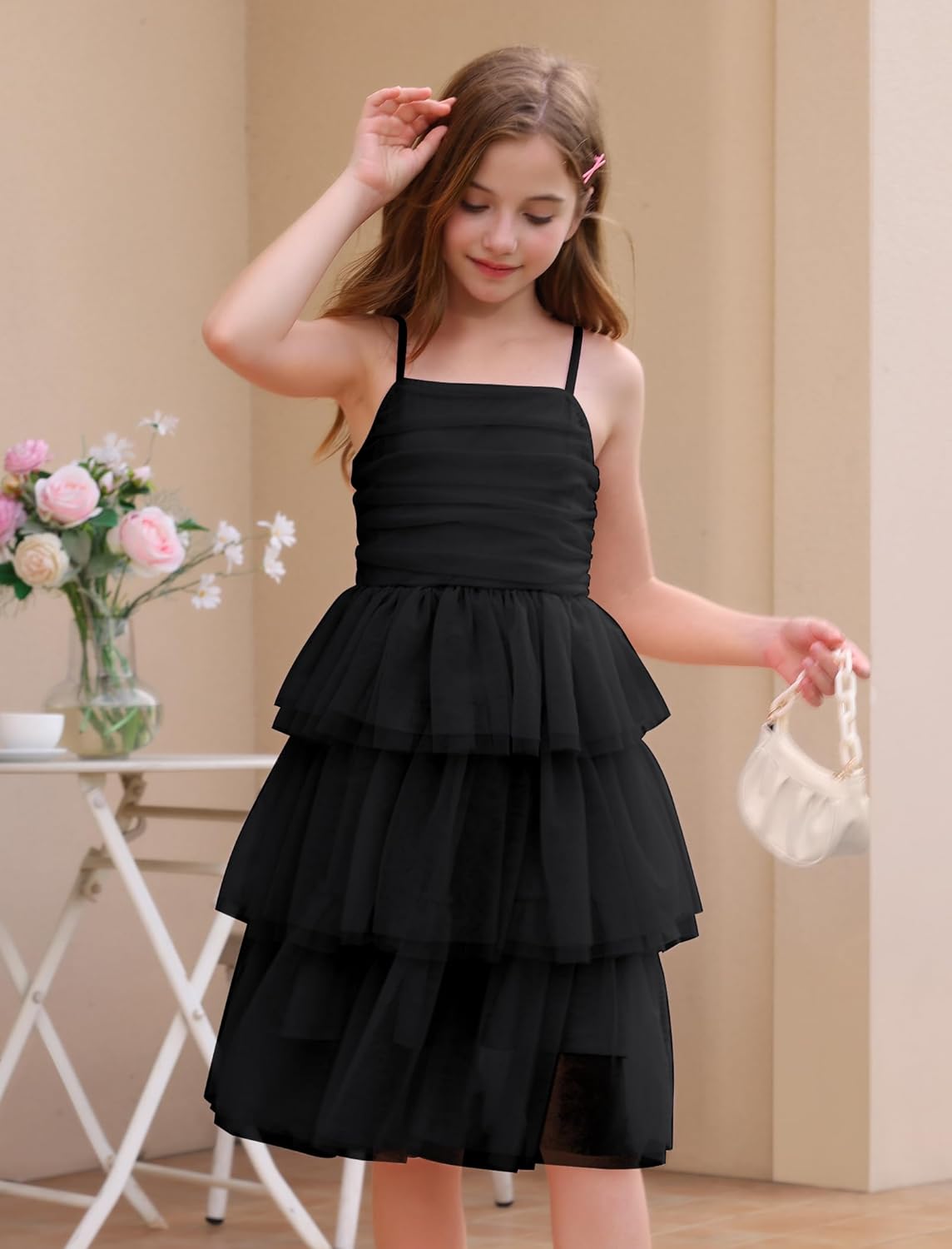 Girls Sleeveless Square Neck Fluffy Tiered Dress Cute Tulle Tutu Birthday Party Dress Tween Girls Trendy Dresses - Image 3