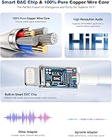 Vista 3 de Paquete de 3 adaptadores de conector de auriculares Lightning a 0.138 in con DAC, auriculares/auriculares Hi-Fi Audio Dongle y cable auxiliar