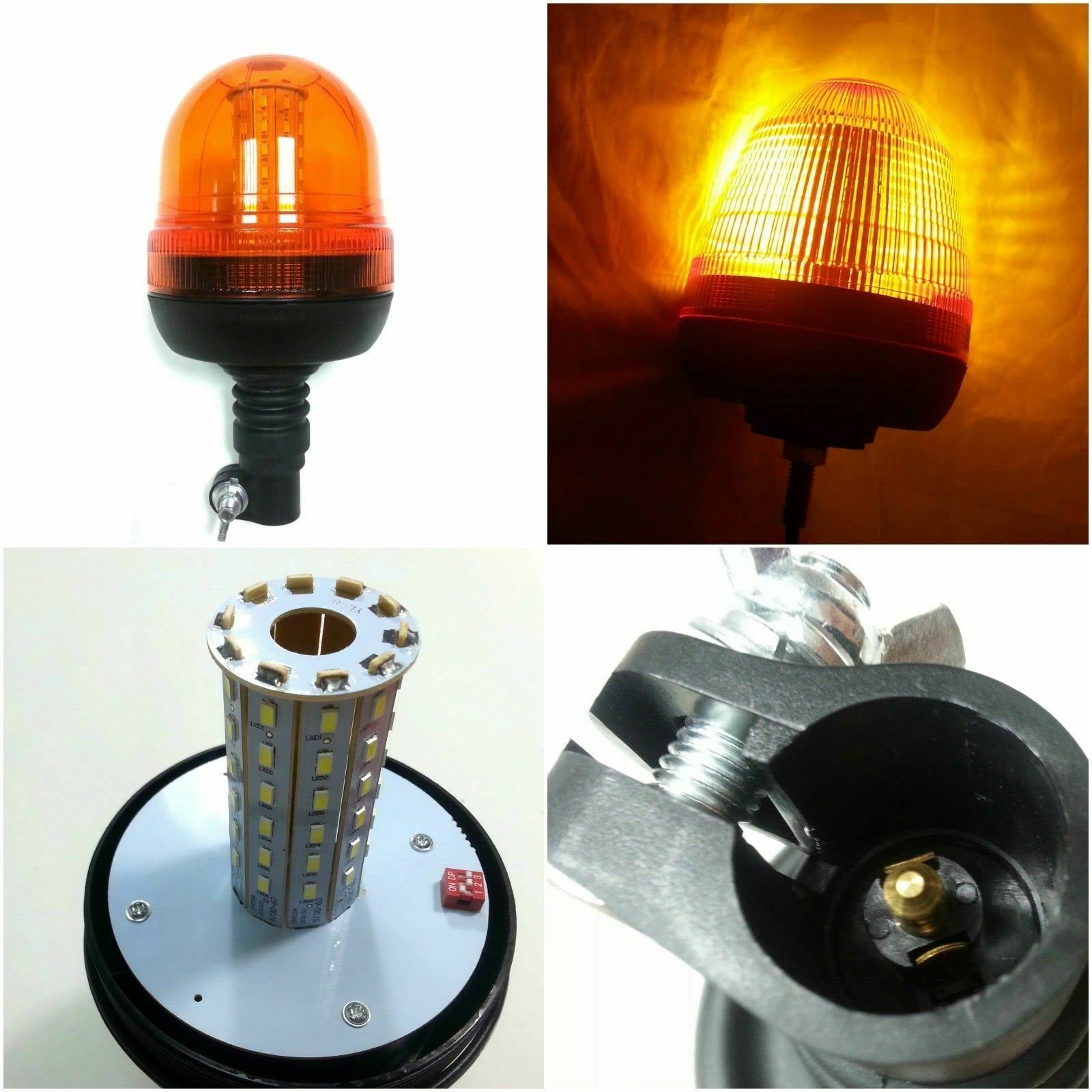 Girofaro Lampeggiante 60 LED Rotante Base Asta Flessibile Supporto Piantone a L 12v 24v per Camion Trattore Veicolo