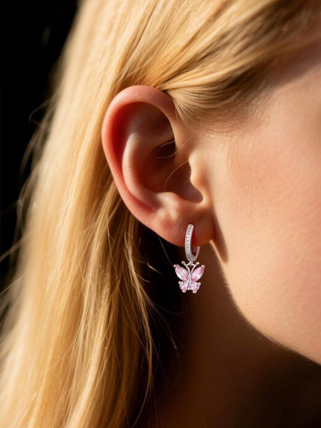 SILVERCUTE 925 Sterling Silver Butterfly Earrings - Hypoallergenic Birthstone Earrings for Women, Butterfly Dangle Earring,Dainty Birthday Gifts for Women/Her - Image 8