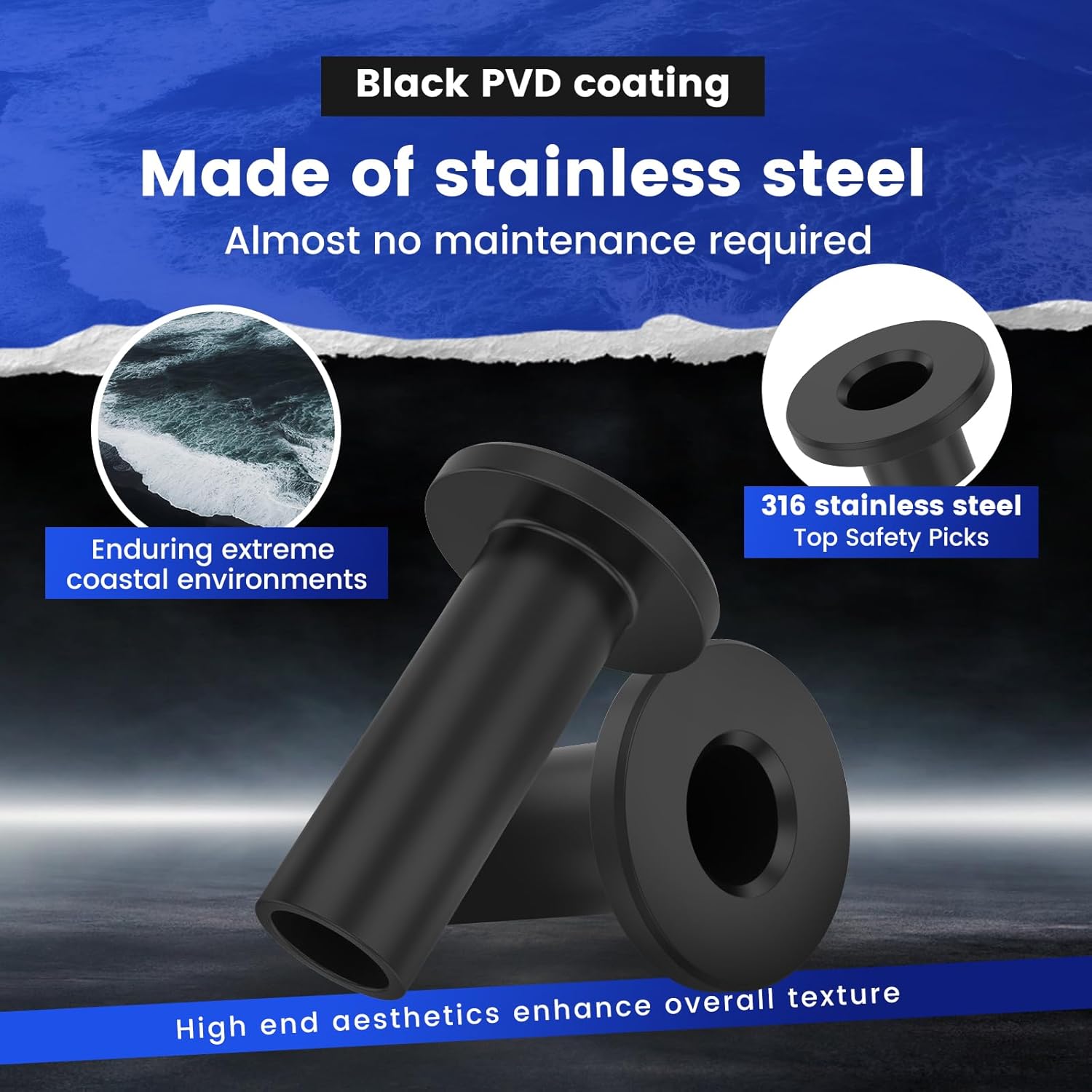 240 Pack Stainless Steel Protector Sleeves for 1/8" Deck Cable Railing, for Wood/Composite Posts, T316 Marine Grade, Black Cable Railing Protector Sleeves