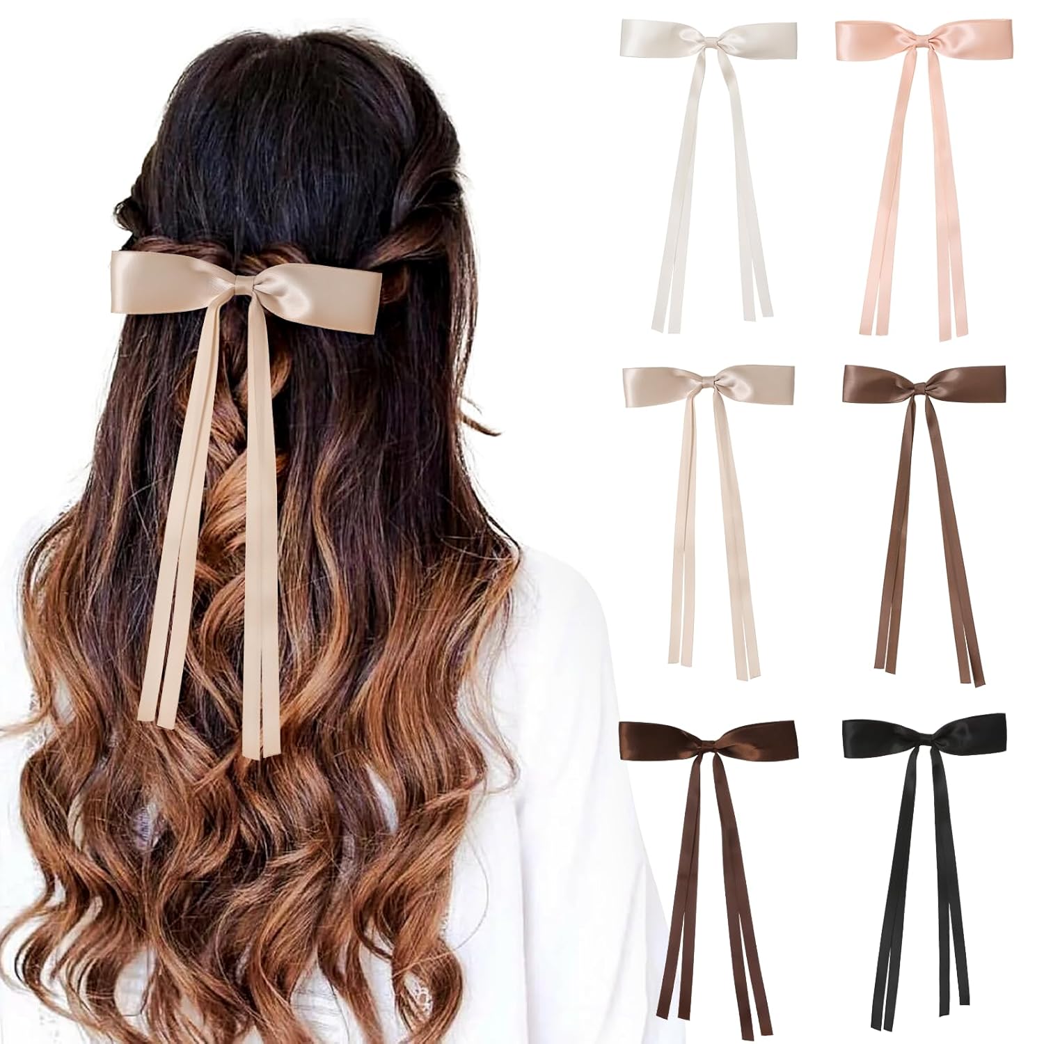 6PCS Bow Hair Clips, Ribbon Hair Clips for Women & Girls