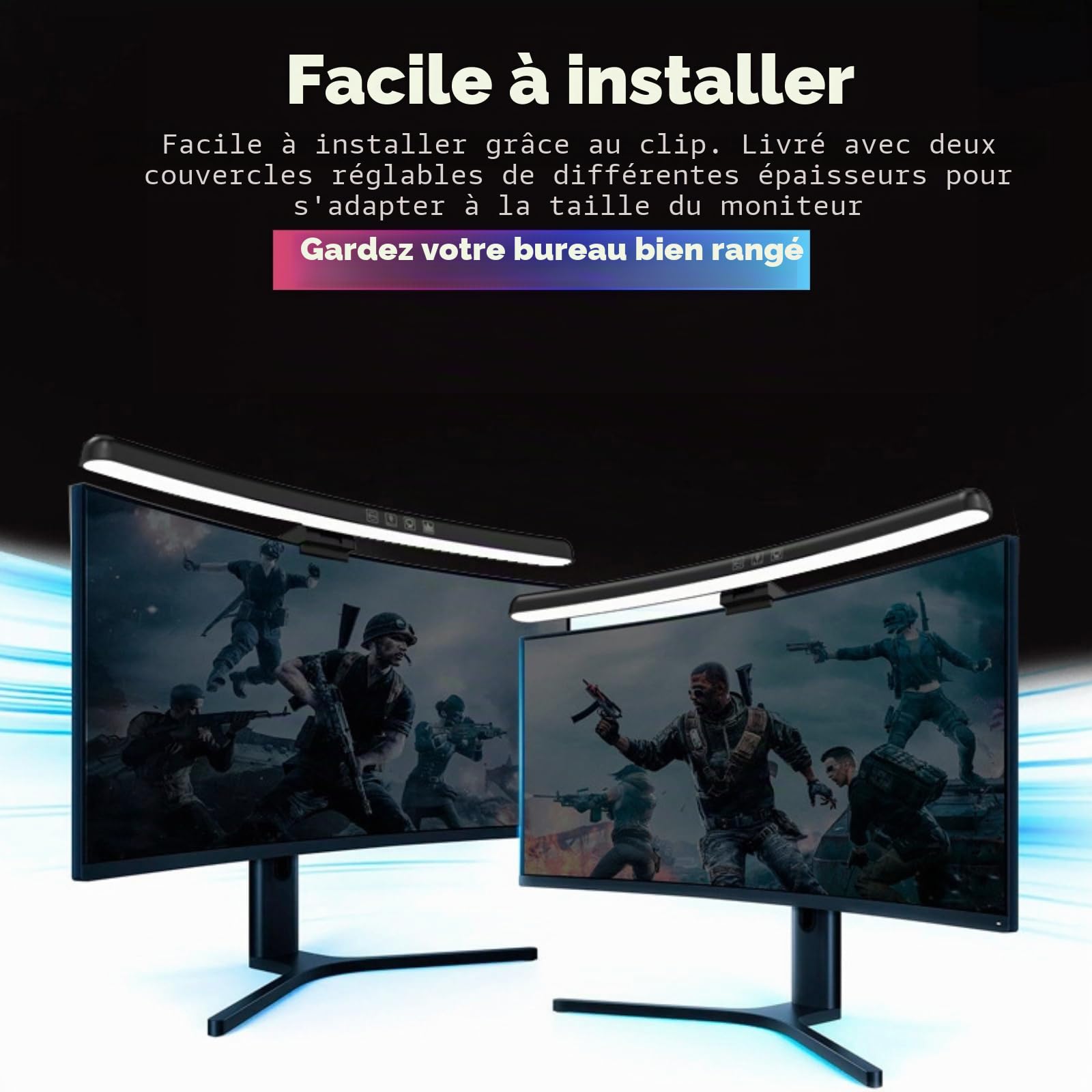 Cuifati Lampe de Moniteur D'ordinateur, Barre Lumineuse de Moniteur à écran incurvé 5 V 1 A pour Le Soin des Yeux, Lampe de Travail LED de Lecture E avec Gradation Tactile, Barre LED de