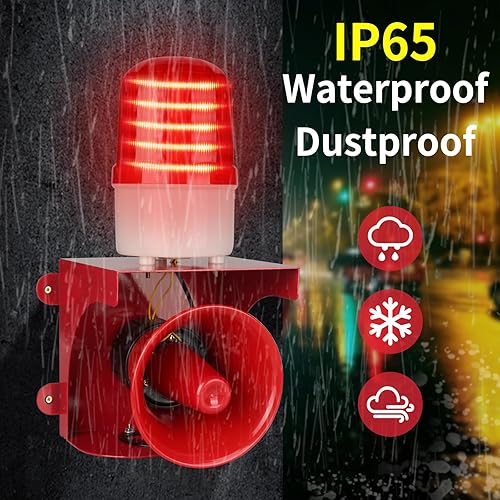 Vista 7 de AC110V - Luz estroboscópica de sirena industrial de 120 dB, bocina fuerte y luz de advertencia de baliza roja, alarma de seguridad impermeable