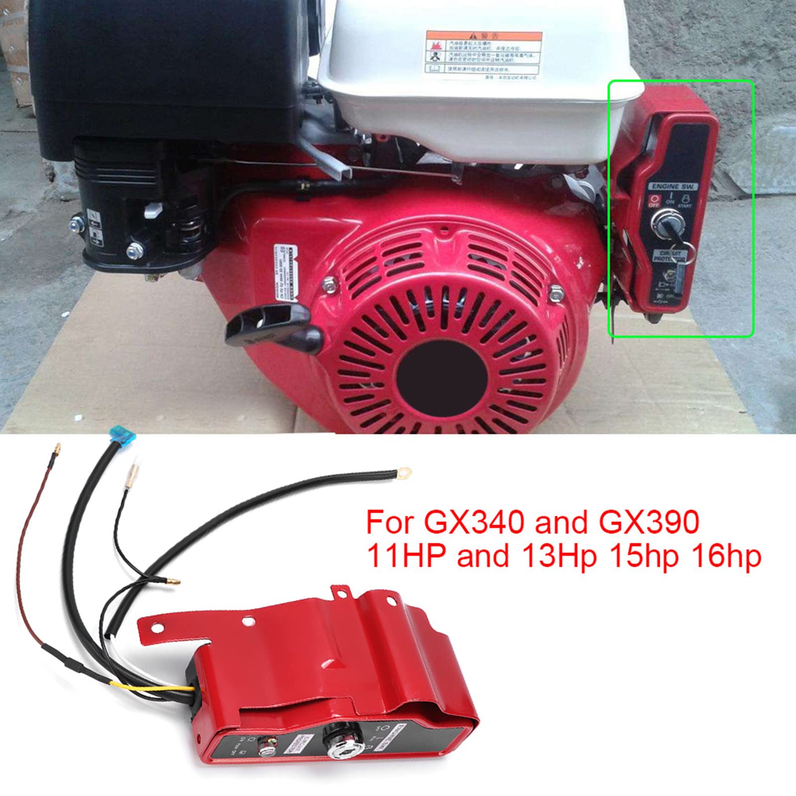 Akozon Démarreur 13 HP, Panneau 2 Clés pour GX340 Gx390 Gx390 Interrupteur à clé 11HP 13HP Moteur Interrupteur D'allumage électrique