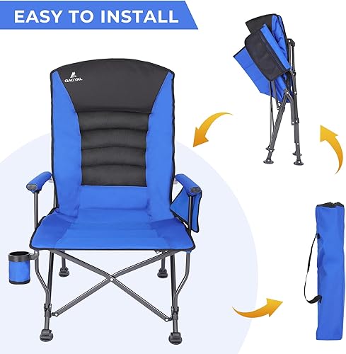 Miniatura 5 de Sillas de campamento para adultos, respaldo ajustable, silla de campamento plegable de gran tamaño, soporta 350 libras para exteriores con