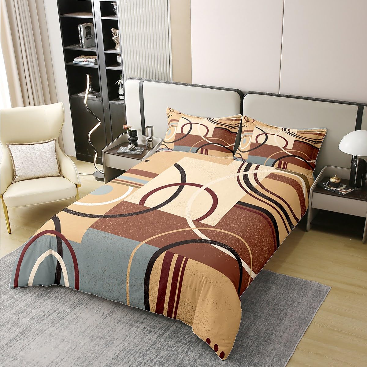 Homemissing Geometric Bedding Set Super King Size Kids Barclay Arcs Shapes Comforter Cover Set for Boys Girls Teens Modern Decor 100% Cotton Duvet Cover Modern Art Bedspread Cover - Image 3