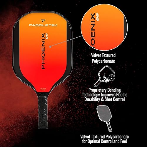 Miniatura 5 de Paddletek Phoenix G6 - Paleta de pickleball profesional con núcleo de panal, superficie de policarbonato, núcleo de policarbonato de grafito y