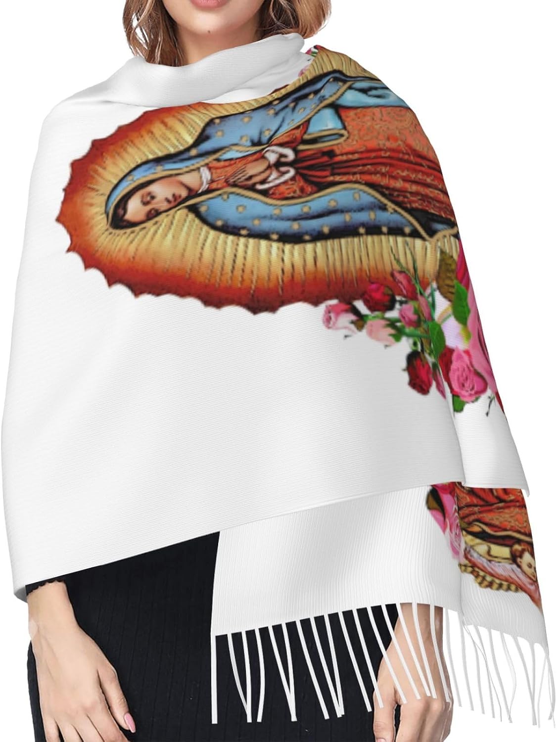 Virgen De Guadalupe Tassel Scarves Soft Warm Pashmina Scarf, Large Shawls And Wraps, Lightweight Scarfs For Women image 4