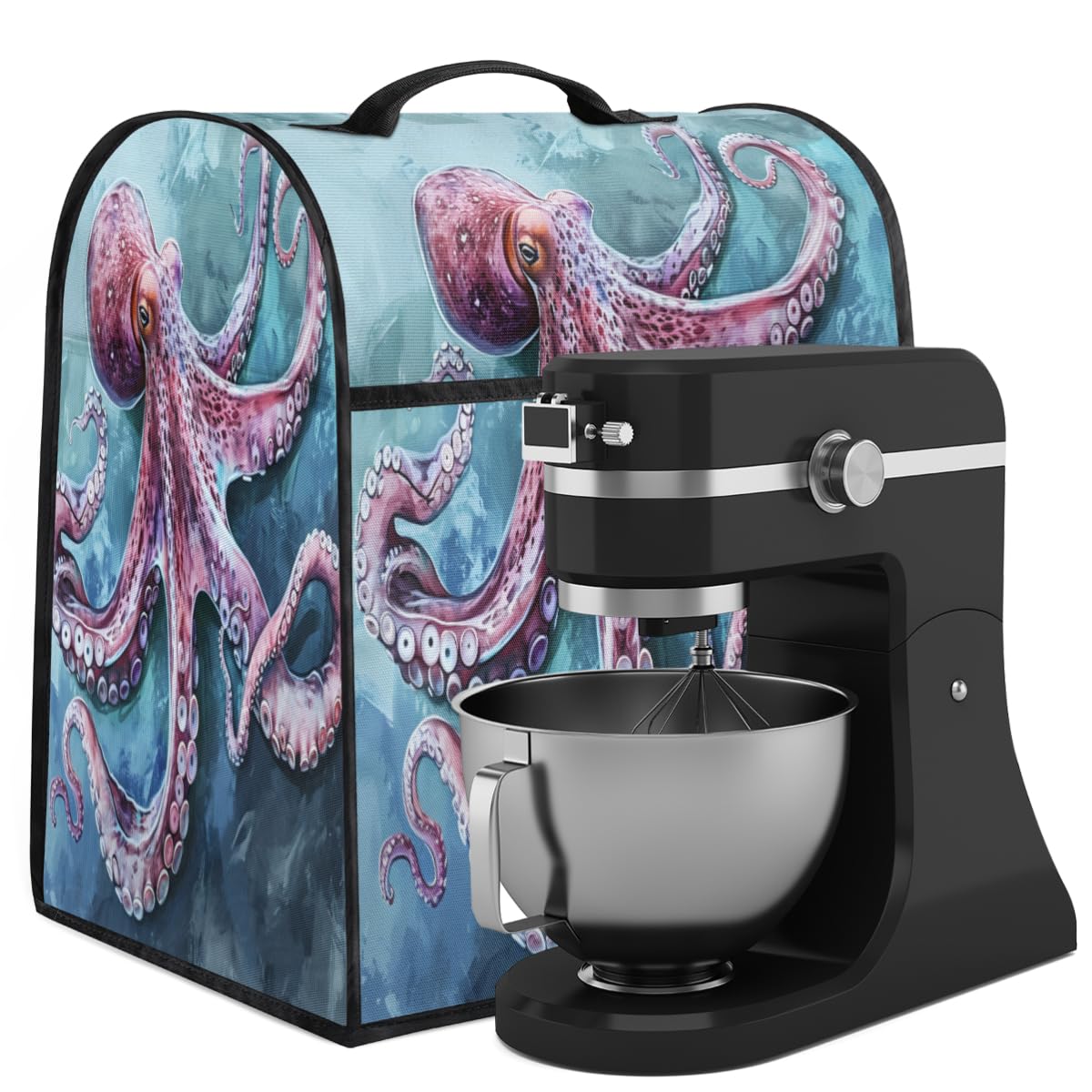 Coffee Maker Cover Watercolor Ocean Octopus Kitchen Appliance Covers Small Appliance Covers Blender Cover Juicer Cover Dust Covers for Kitchen Appliances with Top Handle and Pockets,Washable,B638