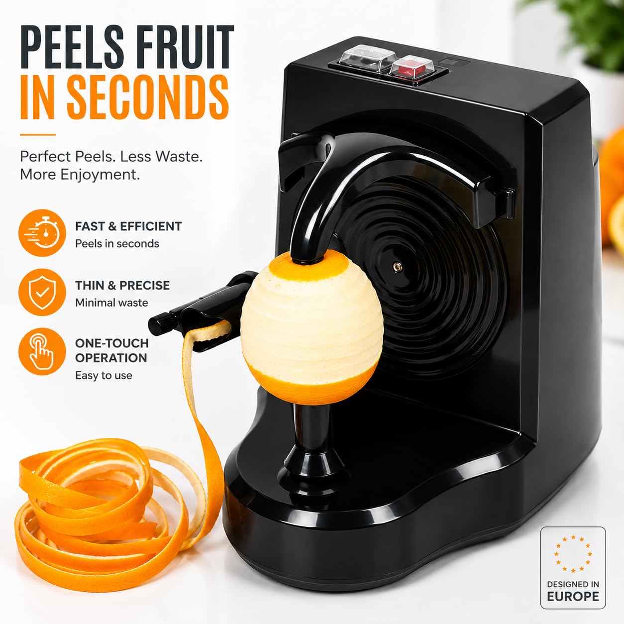 Pelador Eléctrico de Frutas y Verduras, Máquina Automática para Pelar Naranjas, Cítricos, Manzanas y Patatas, Cuchilla de Acero Inoxidable, Negro (Negro)