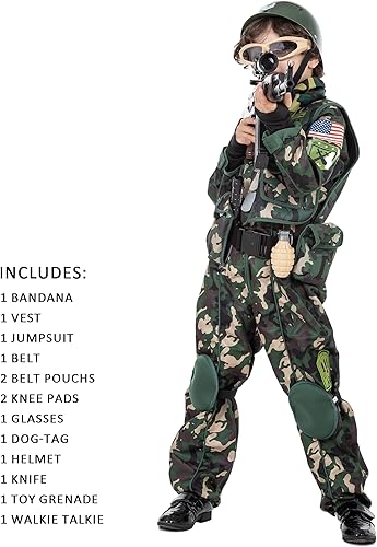 Miniatura 5 de Disfraz del ejército para niños con accesorios de juguetes, soldado militar, disfraces de Halloween para niños pequeños de lujo