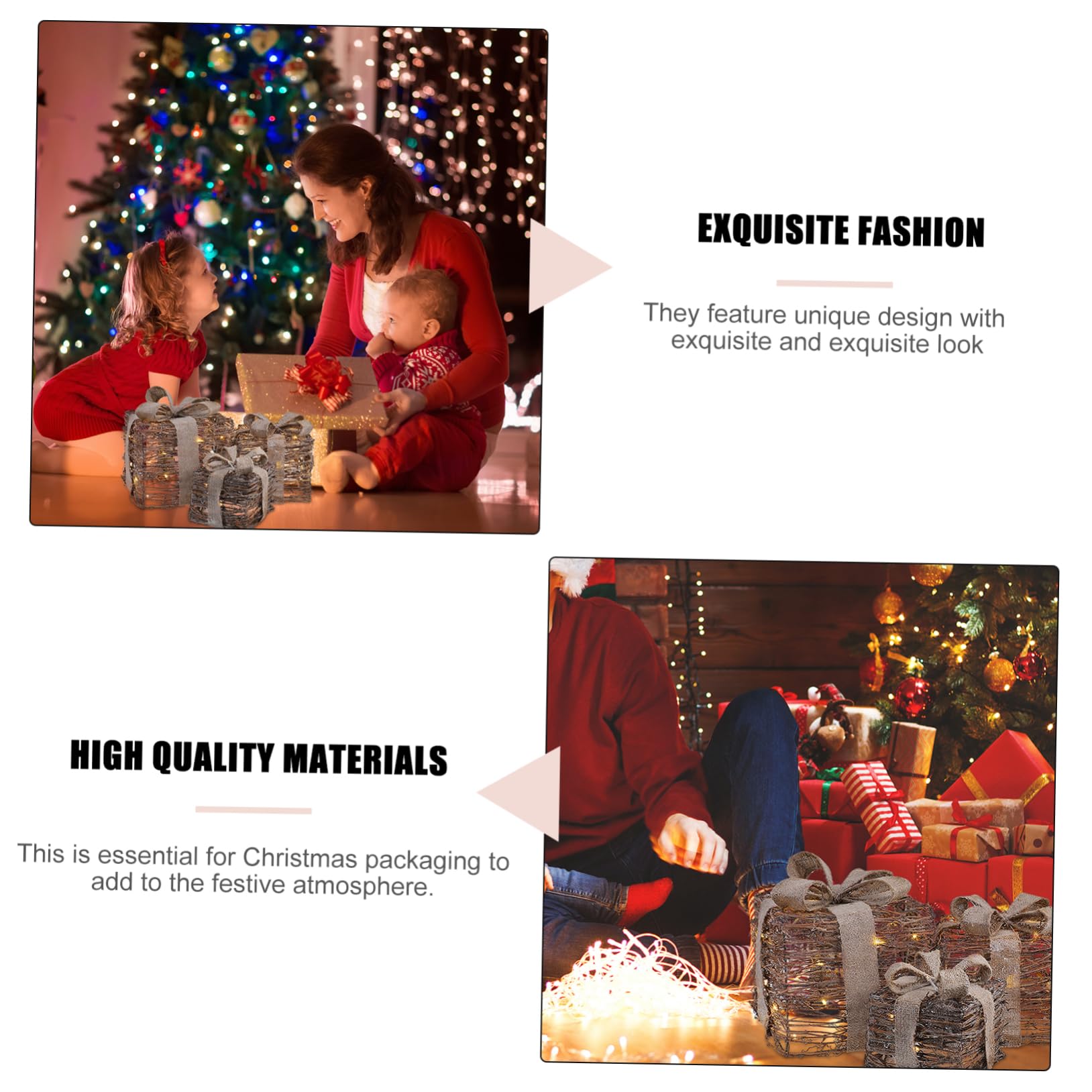 TOYANDONA 3pezzi Scatole Regalo di Natale Luci LED Scatola per Dolcetti di Natale in Rattan Naturale Scatola Regalo di Caramelle per Festival di Forniture per Festival di Luminose