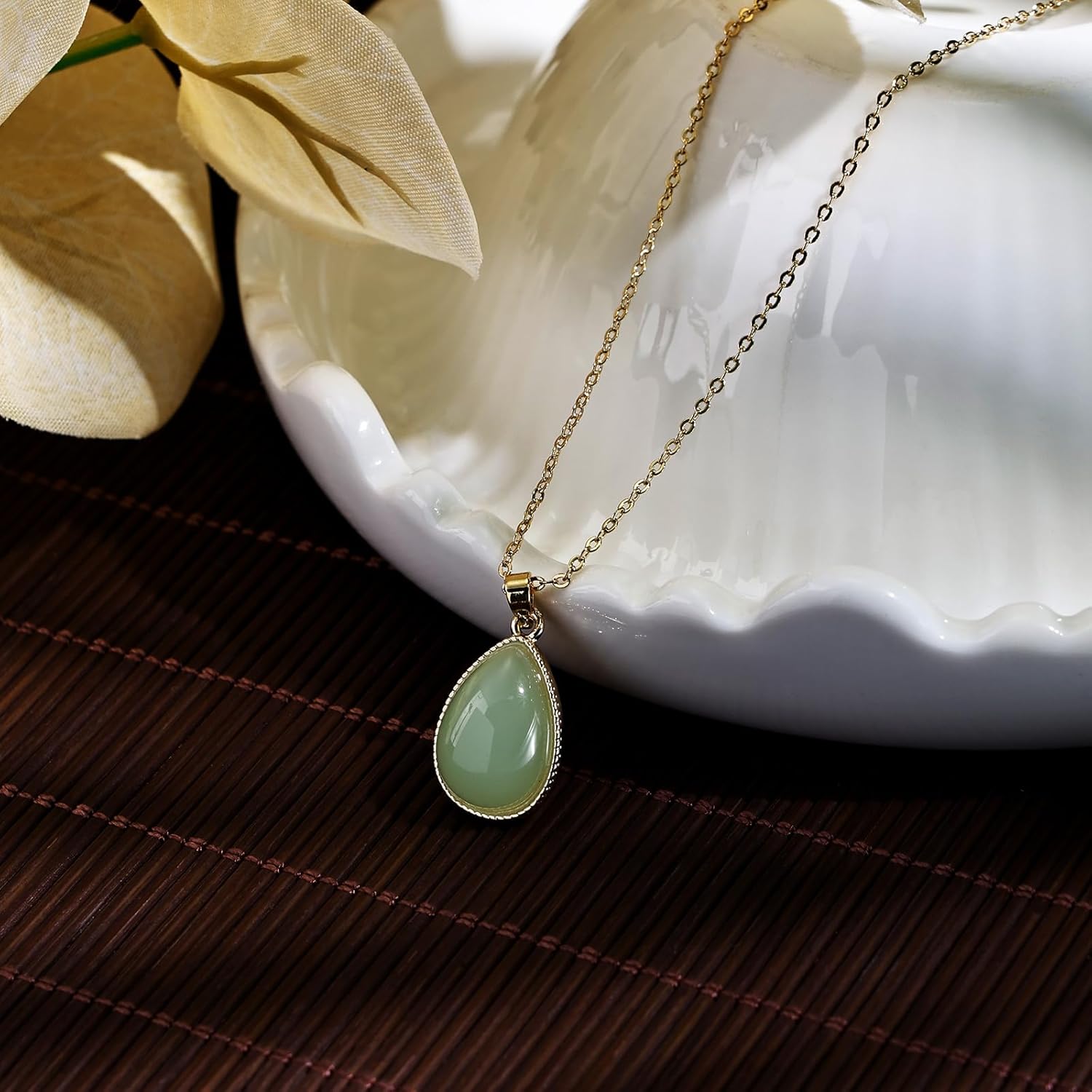 14K Gold Plated Jade Necklace for Women- Teardrop Green Jade Pendant Necklace, Meaningful Jade Jewelry Green Stone Necklace for Gift - Image 6