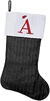 Vista 31 de Medias de Navidad con monograma de punto gris de 19.5 pulgadas. Calcetines de Navidad con inicial personalizadas, decoración de fiesta de Navidad